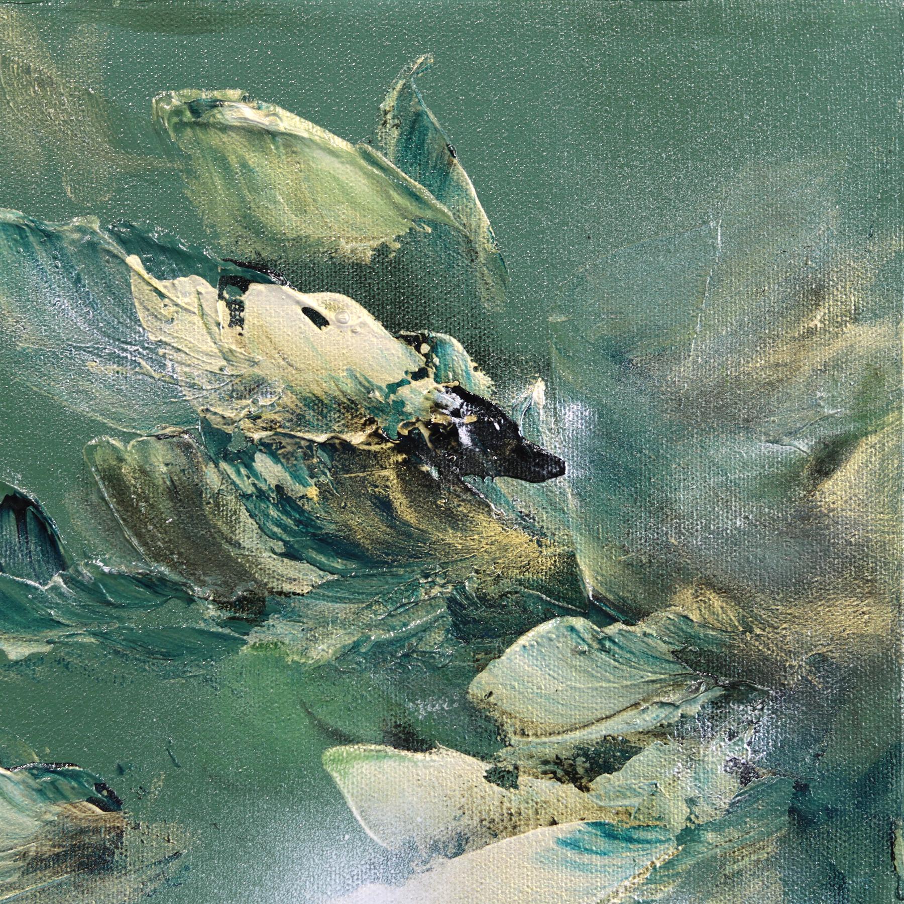 Healing Forest - Abstrakte Grüntöne Texturierte Blumen Acryl Leinwand Gemälde im Angebot 3