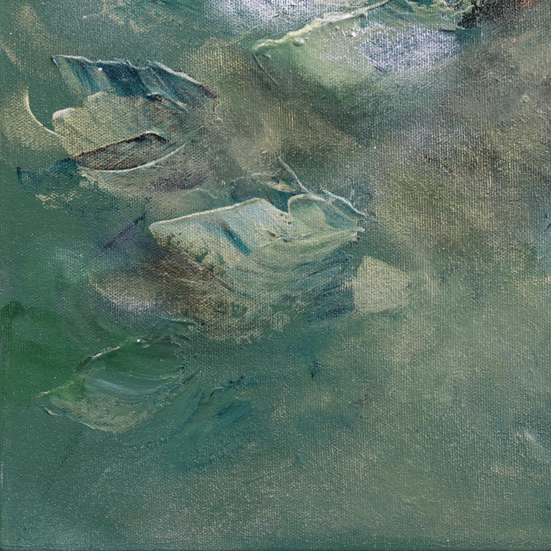 Healing Forest - Abstrakte Grüntöne Texturierte Blumen Acryl Leinwand Gemälde im Angebot 5