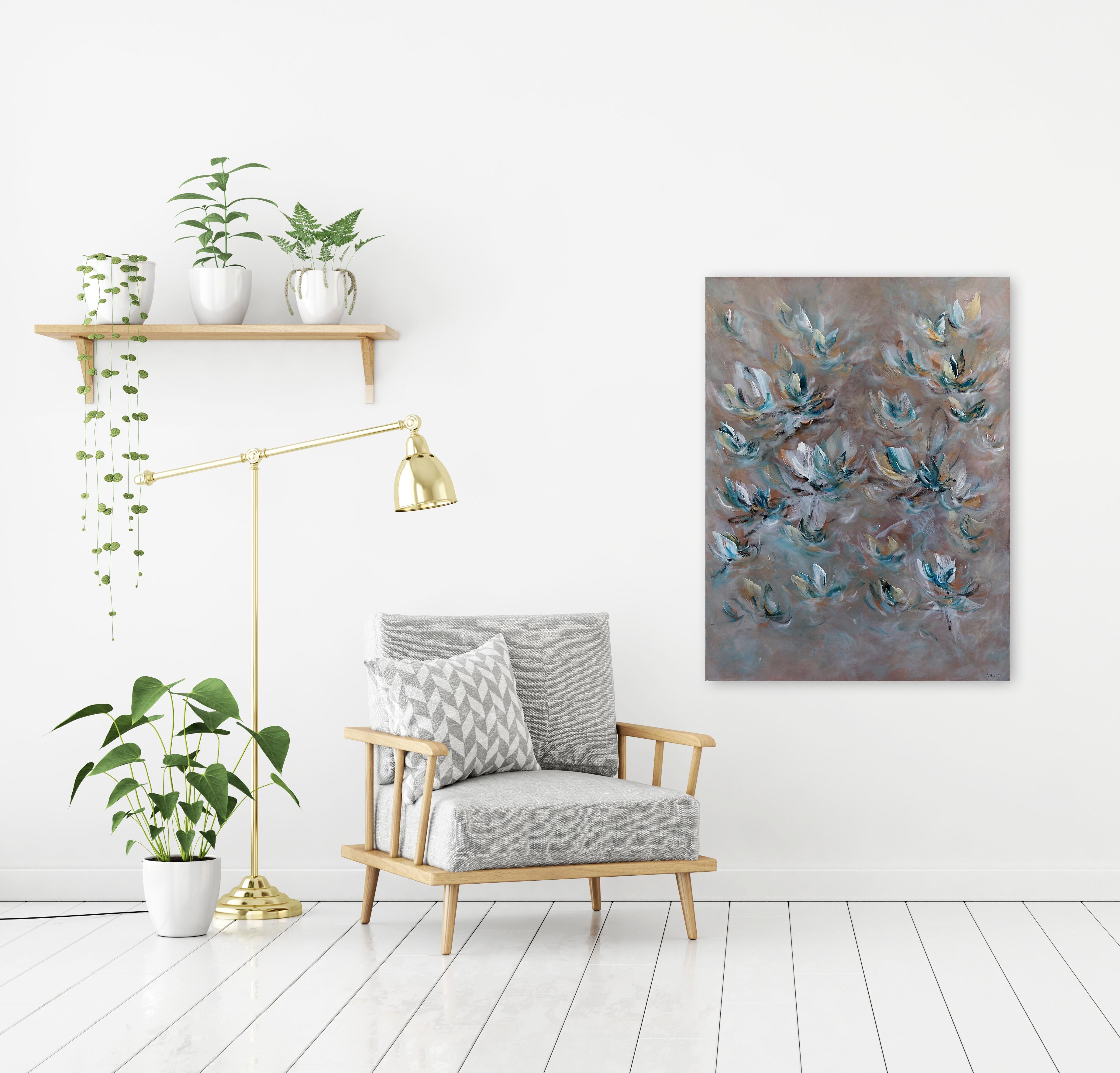 Inner Liberty - Soft Abstract Floral Neutral Tan Painting For Sale 5