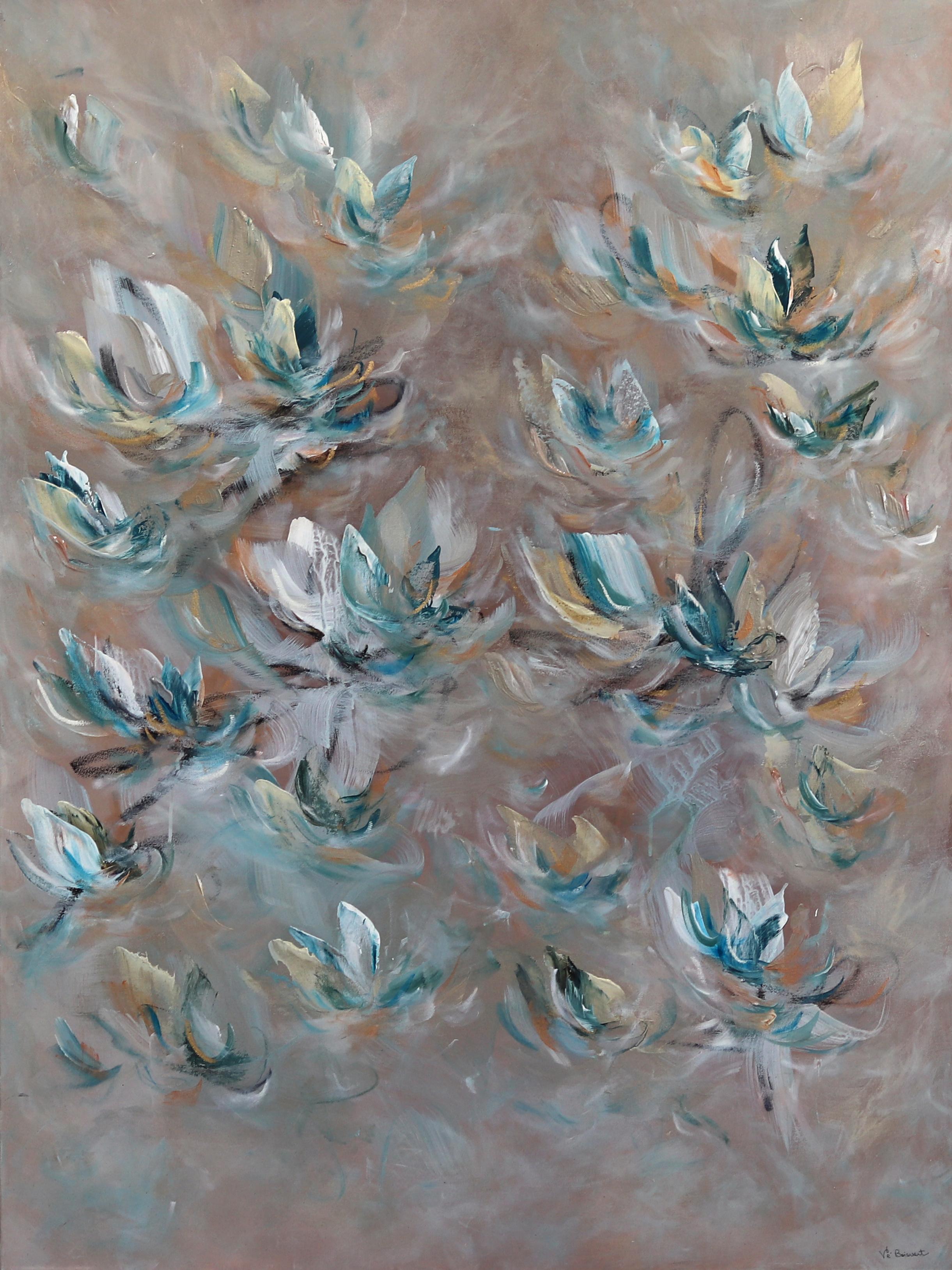 Vè Boisvert Abstract Painting - Inner Liberty - Soft Abstract Floral Neutral Tan Painting