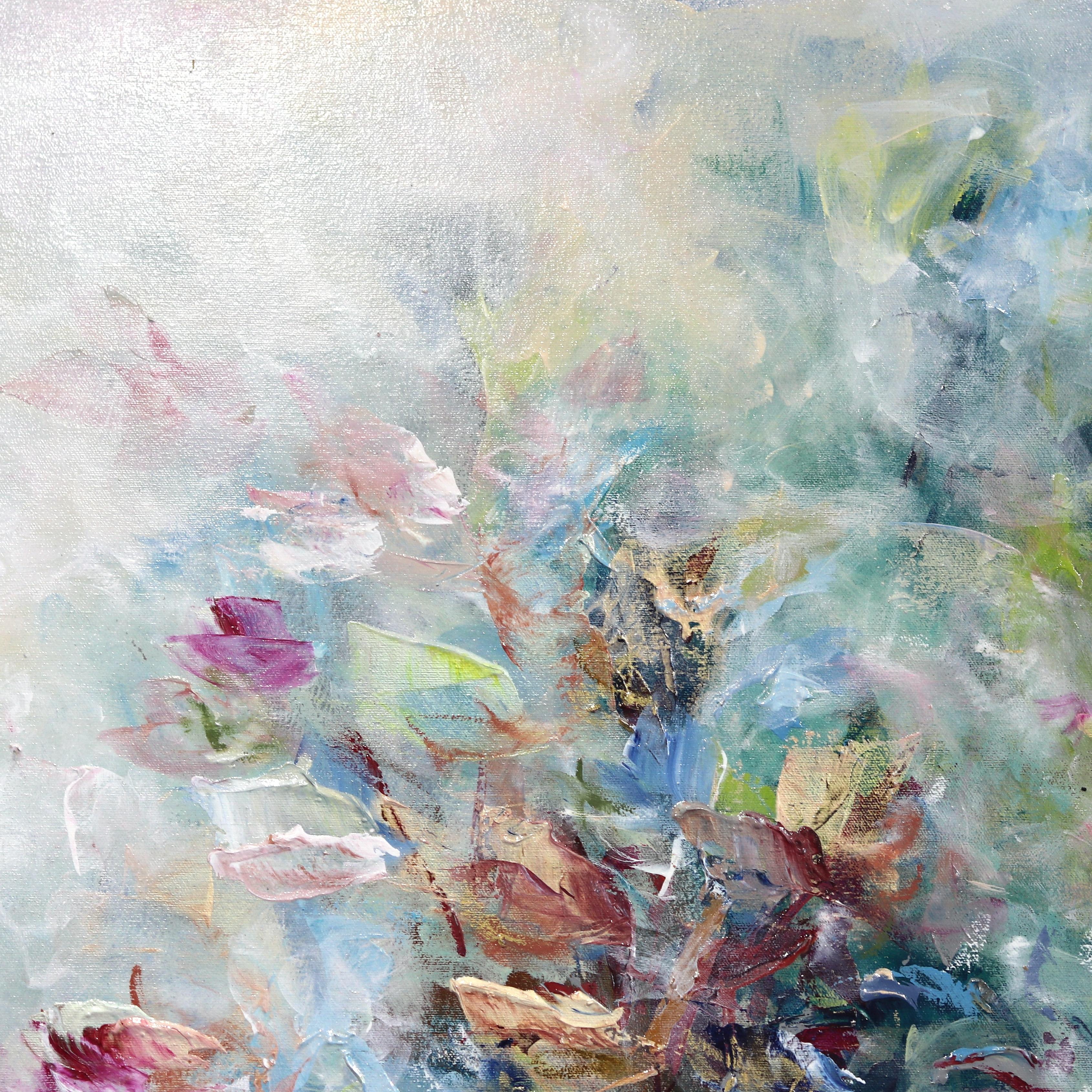 Jardin Féerique - Soft Abstract Floral Landscape Painting For Sale 1