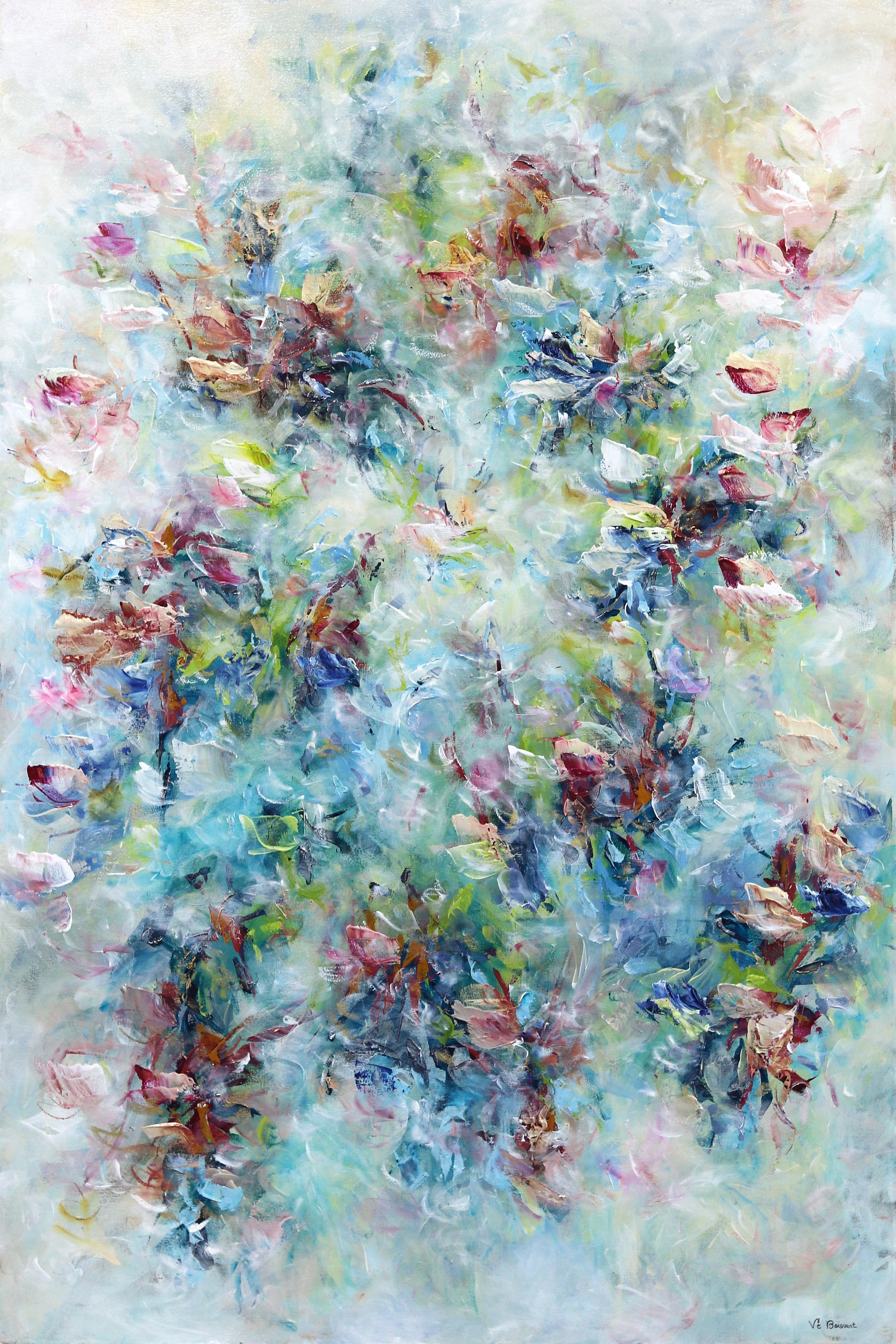 Vè Boisvert Abstract Painting - Jardin Féerique - Soft Abstract Floral Landscape Painting