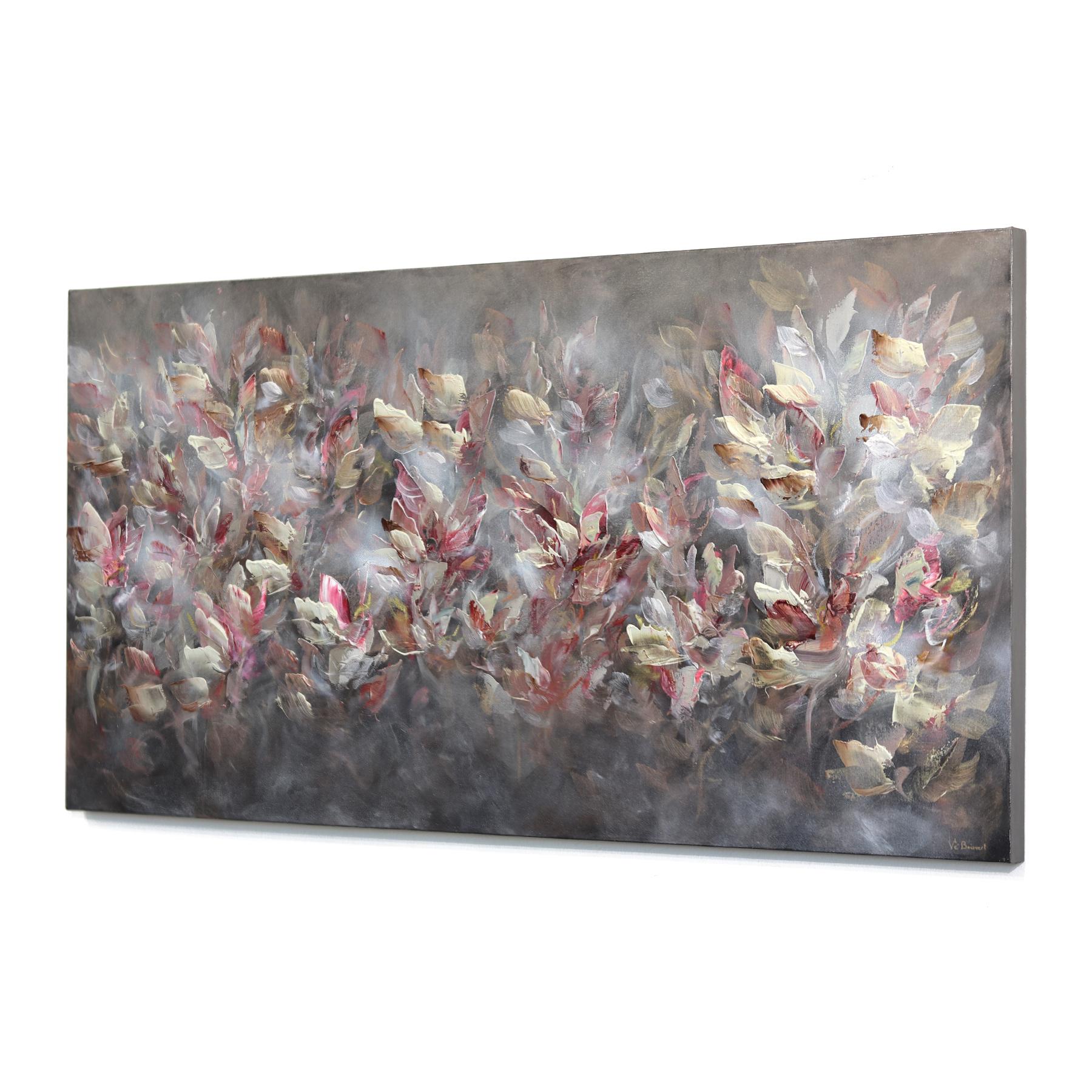 La Medecine du Coeur - Romantisches, weiches, strukturiertes, abstraktes, geblümtes Gemälde der Frau (Grau), Abstract Painting, von Vè Boisvert