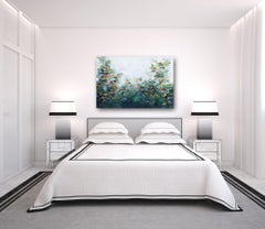 Les Nympheas - Large Cool Tone Abstract Textural Acrylic Painting on Canvas