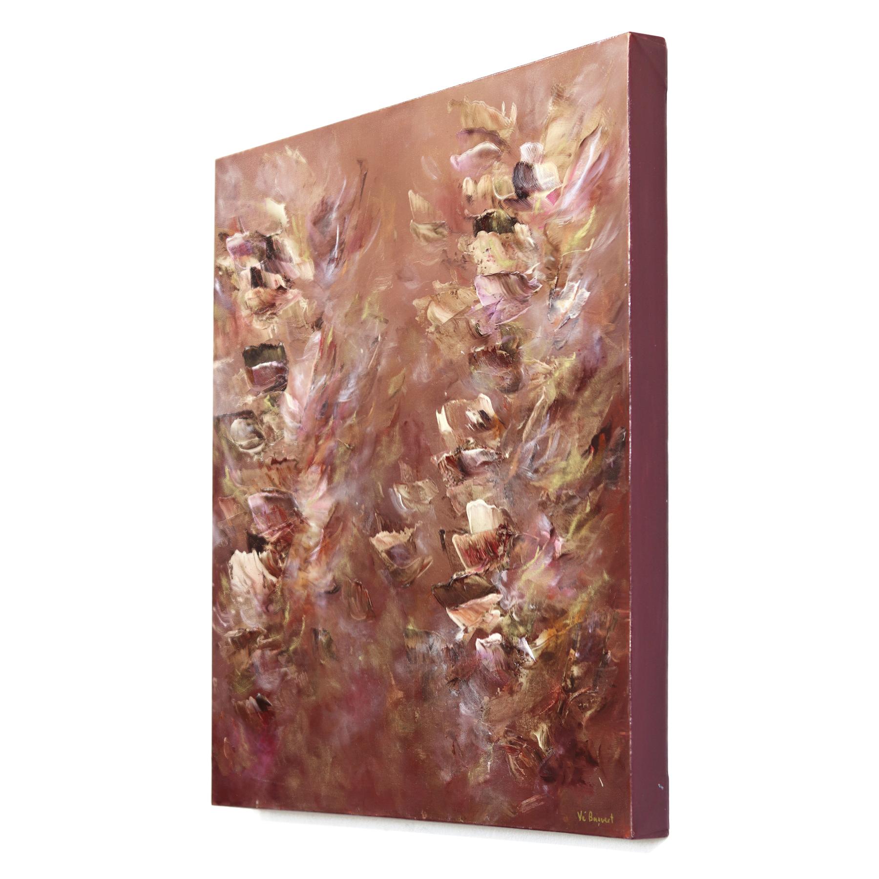 Love Bed - Luminous Original Abstract Painting Earthy Neutrals, Metallic Texture For Sale 1