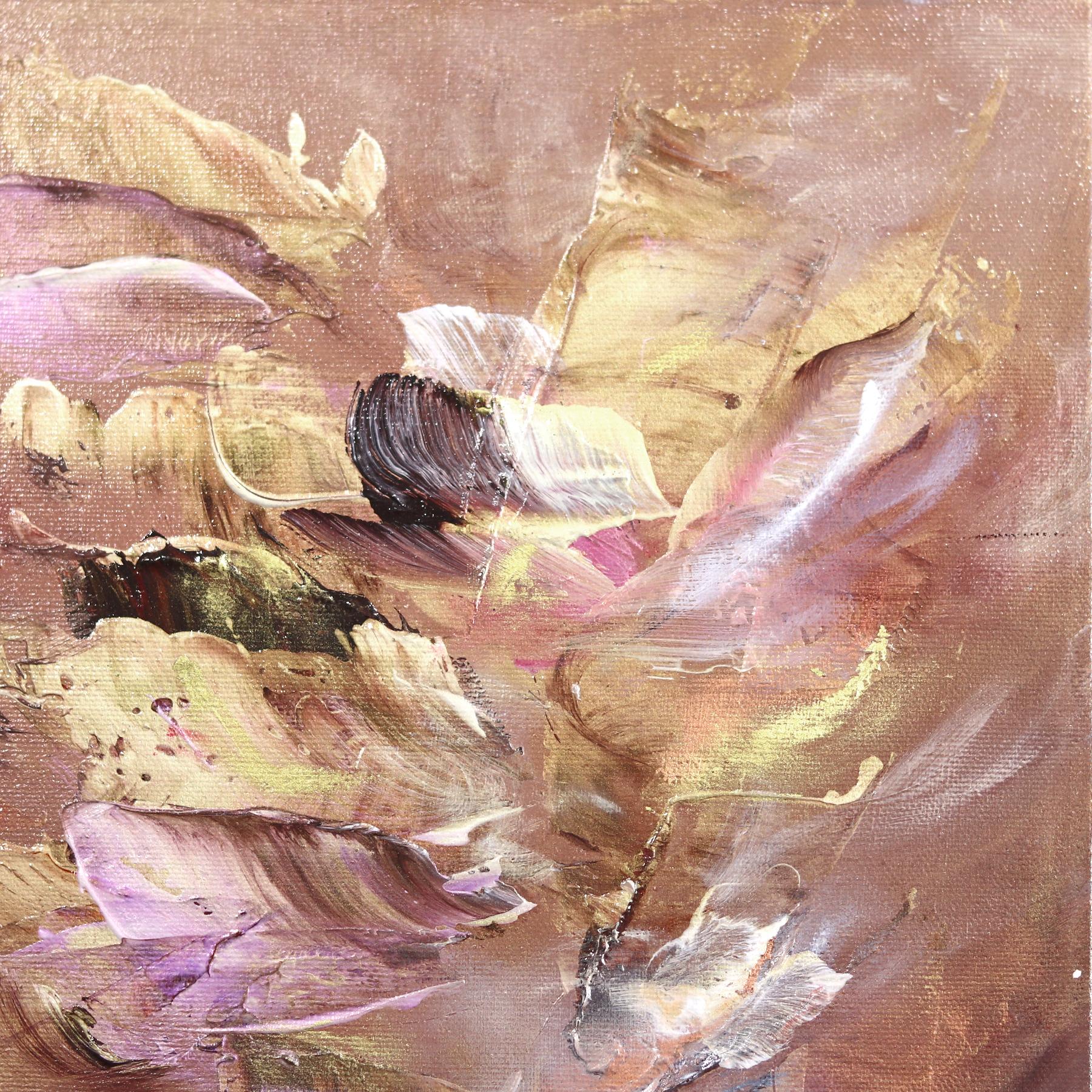 Love Bed - Luminous Original Abstract Painting Earthy Neutrals, Metallic Texture For Sale 2