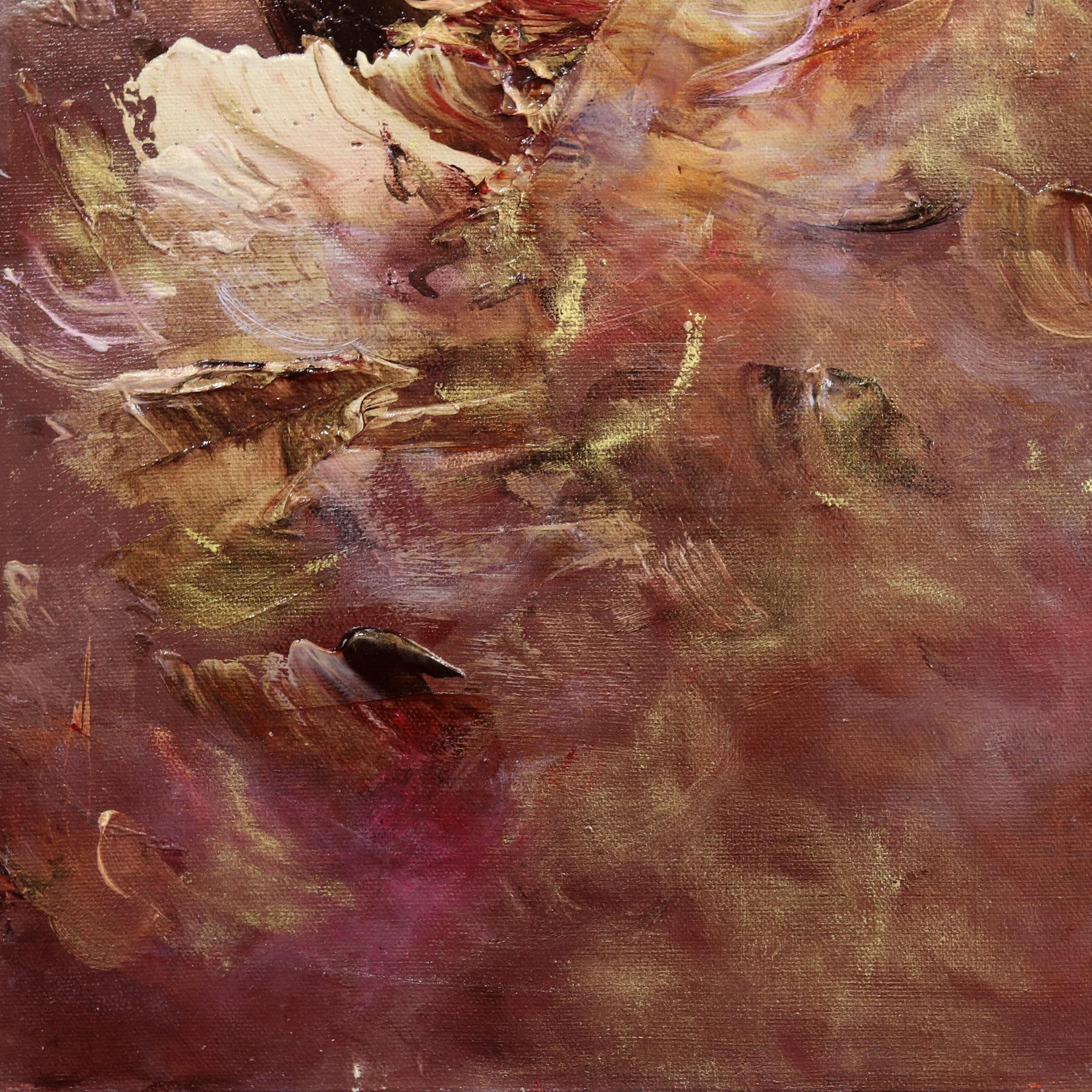 Love Bed - Luminous Original Abstract Painting Earthy Neutrals, Metallic Texture For Sale 4