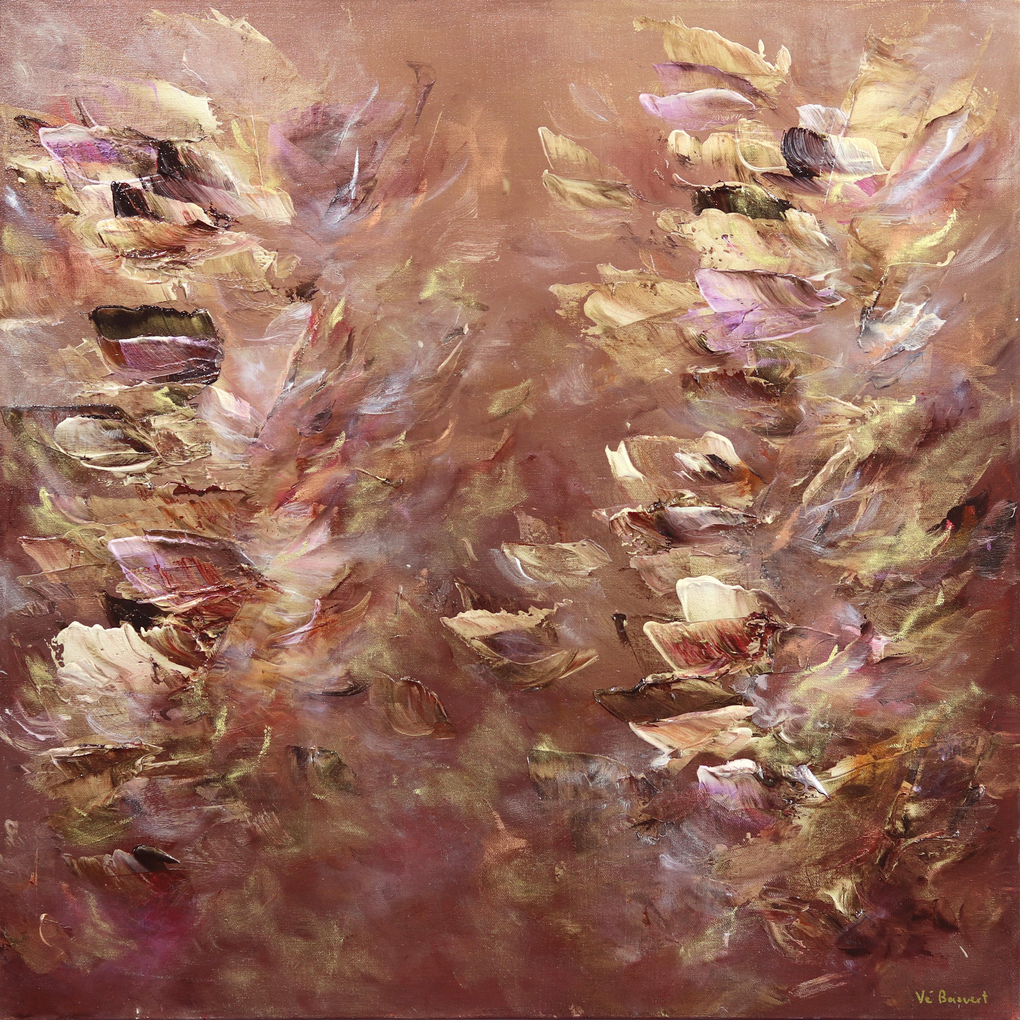 Vè Boisvert Landscape Painting - Love Bed - Luminous Original Abstract Painting Earthy Neutrals, Metallic Texture