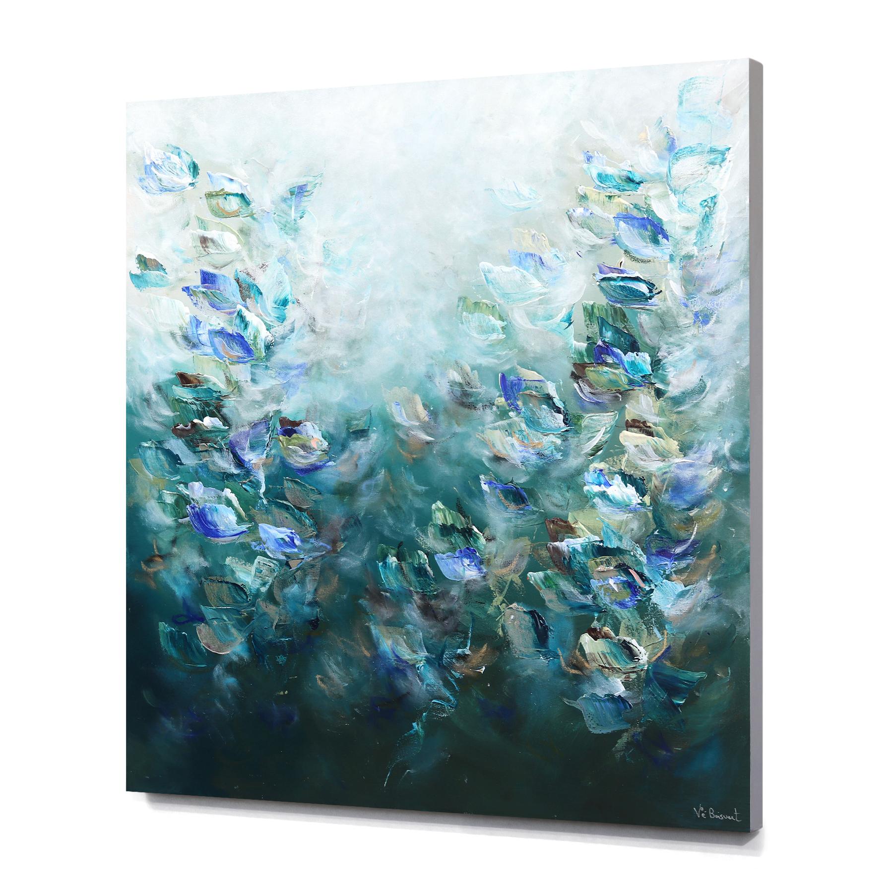 Miracle De La Vie - Green Teal Abstract Floral Painting For Sale 2