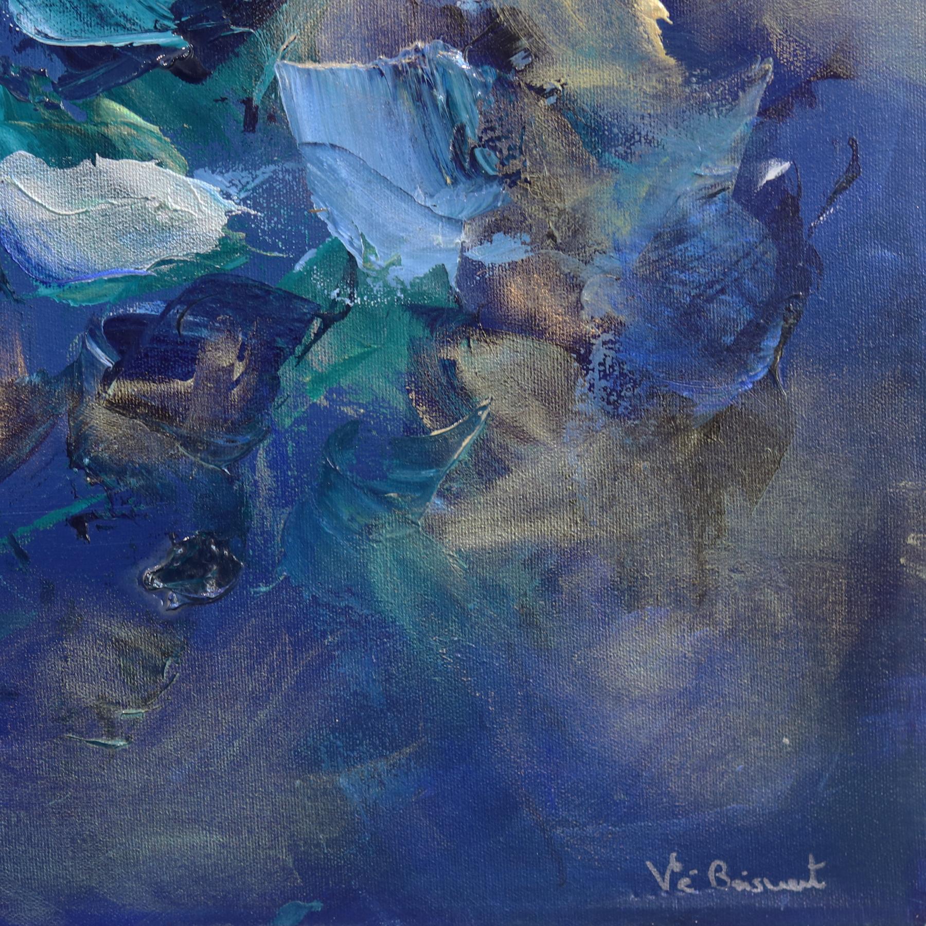 Moonlight Celebration - Large Soft Abstract Floral Painting For Sale 1