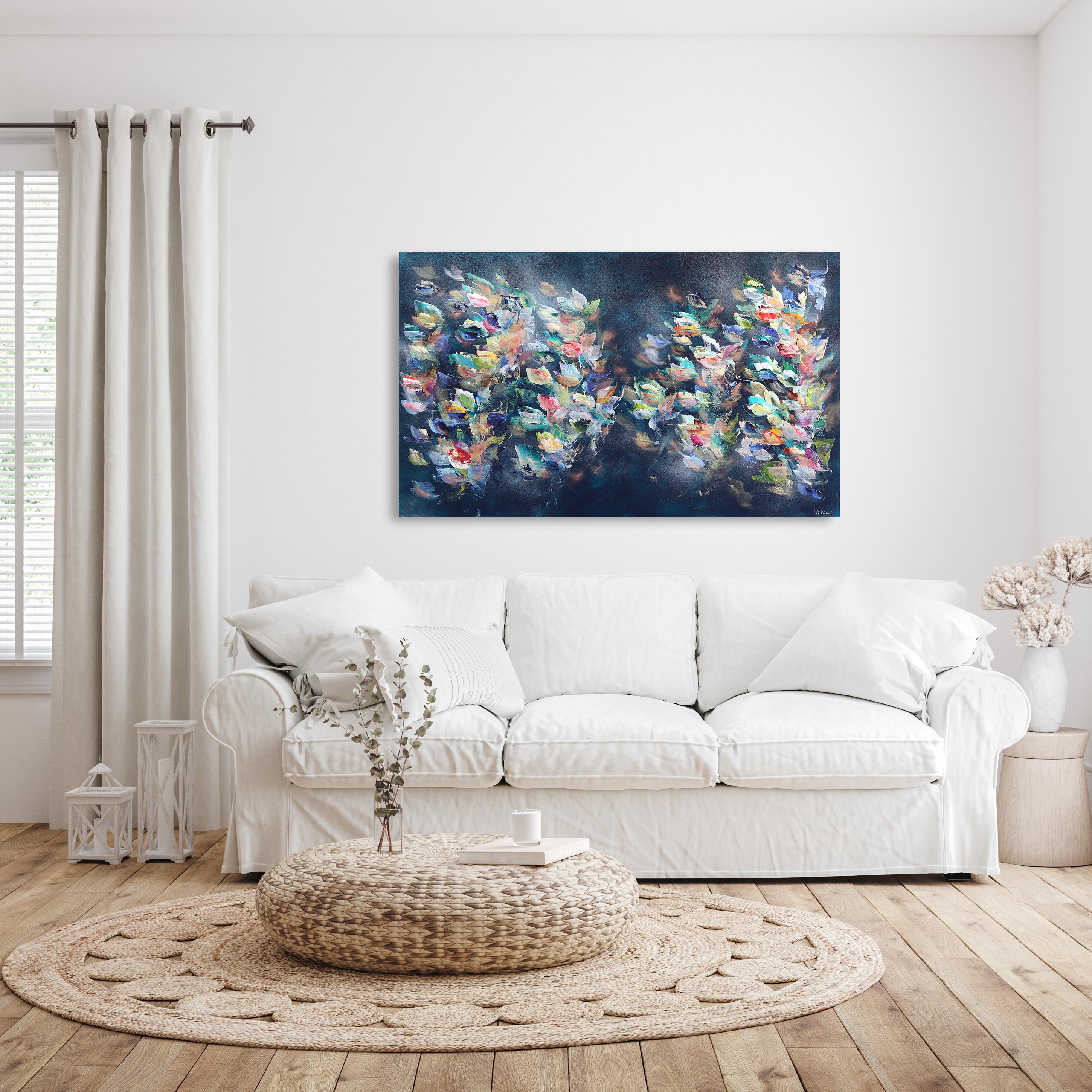 My Inner Child Garden - Large Soft Abstract Floral Painting - Purple Abstract Painting by Vè Boisvert