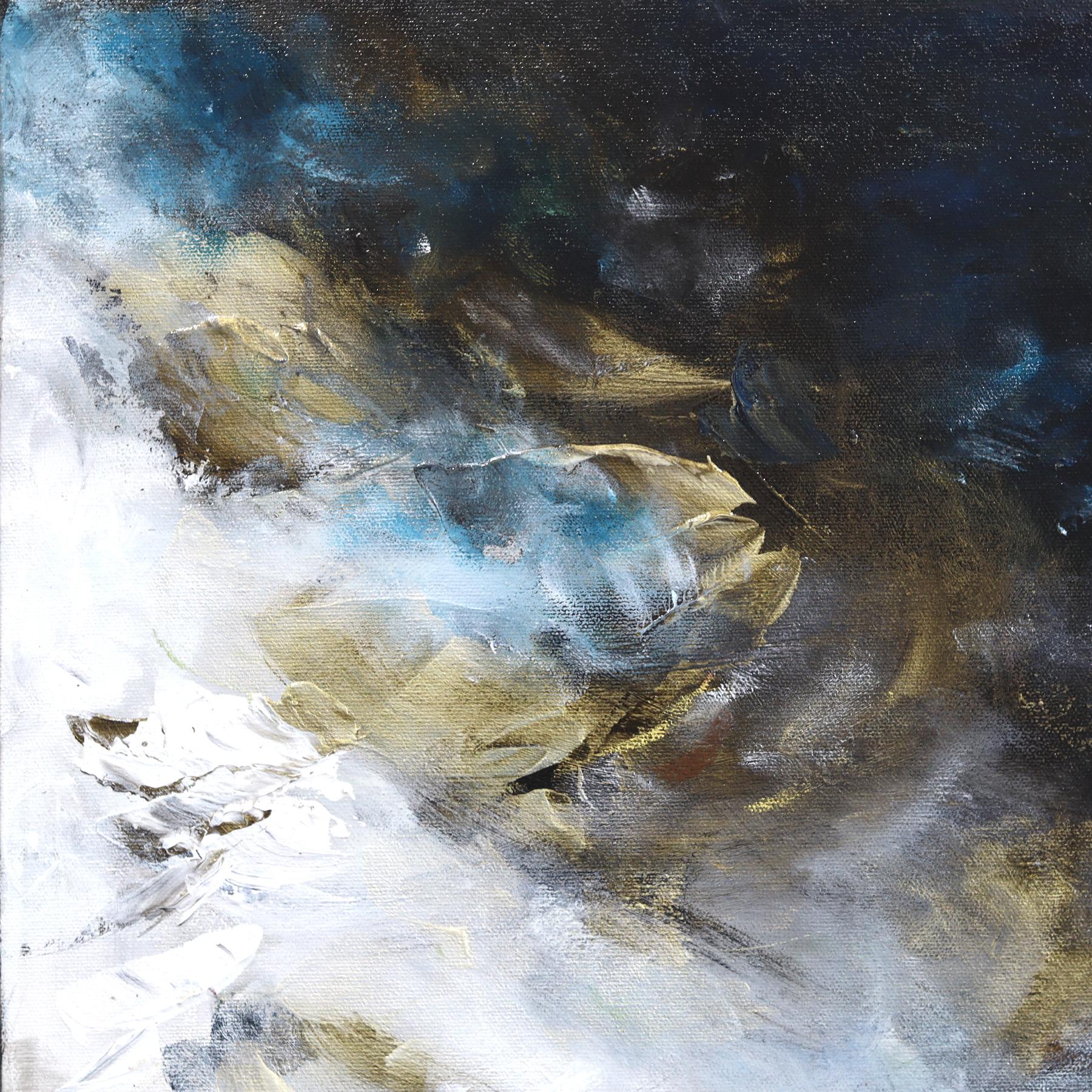 Out in the Dark - Abstrakte Serene Cool Tone Textural Acryl Leinwand Gemälde im Angebot 1