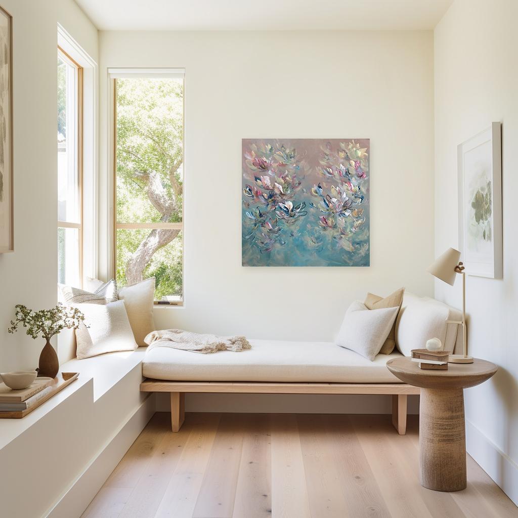 Peaceful Blessings - Serene Textural Pastel Palette Floral Abstract Painting For Sale 1