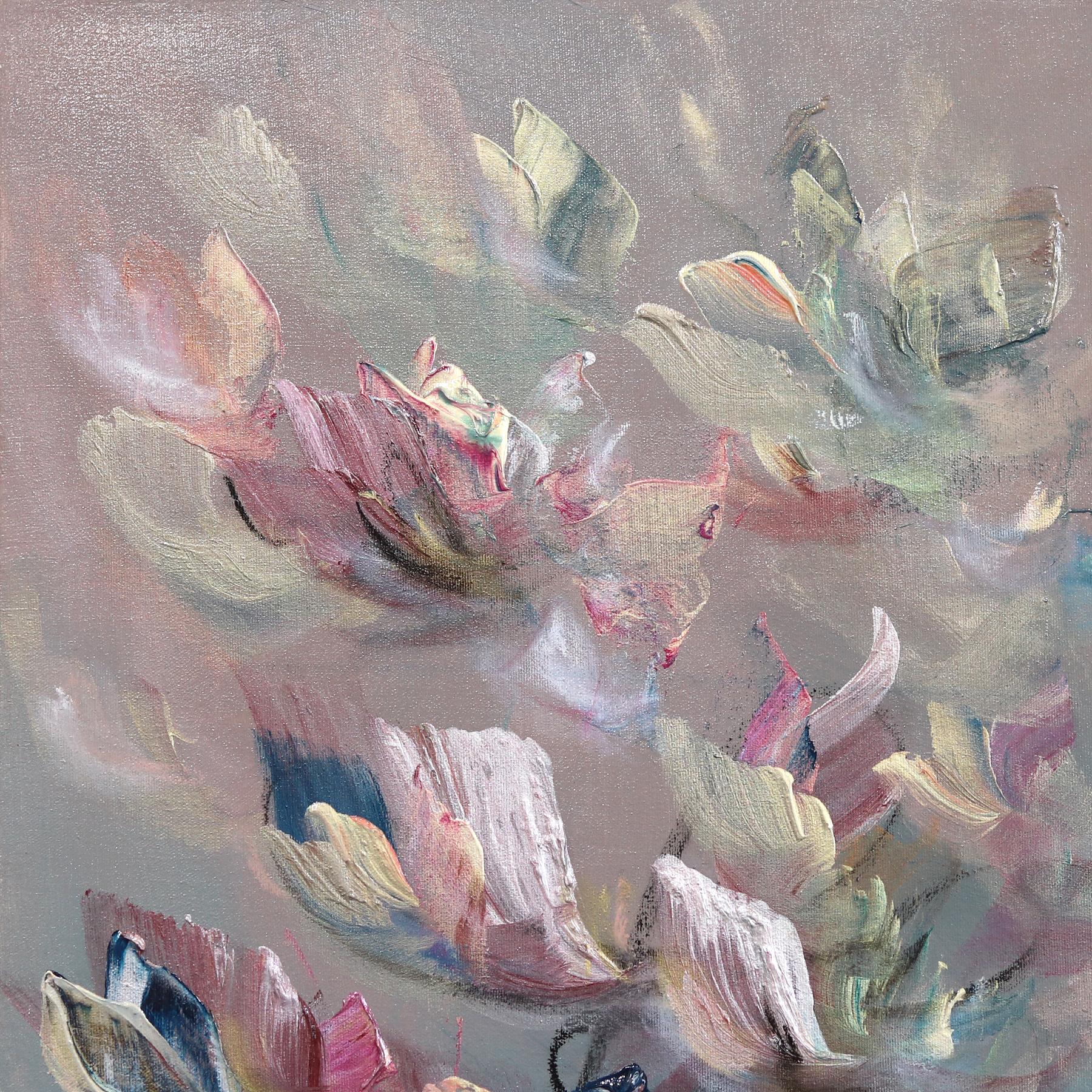 Peaceful Blessings - Serene Textural Pastel Palette Floral Abstract Painting For Sale 2