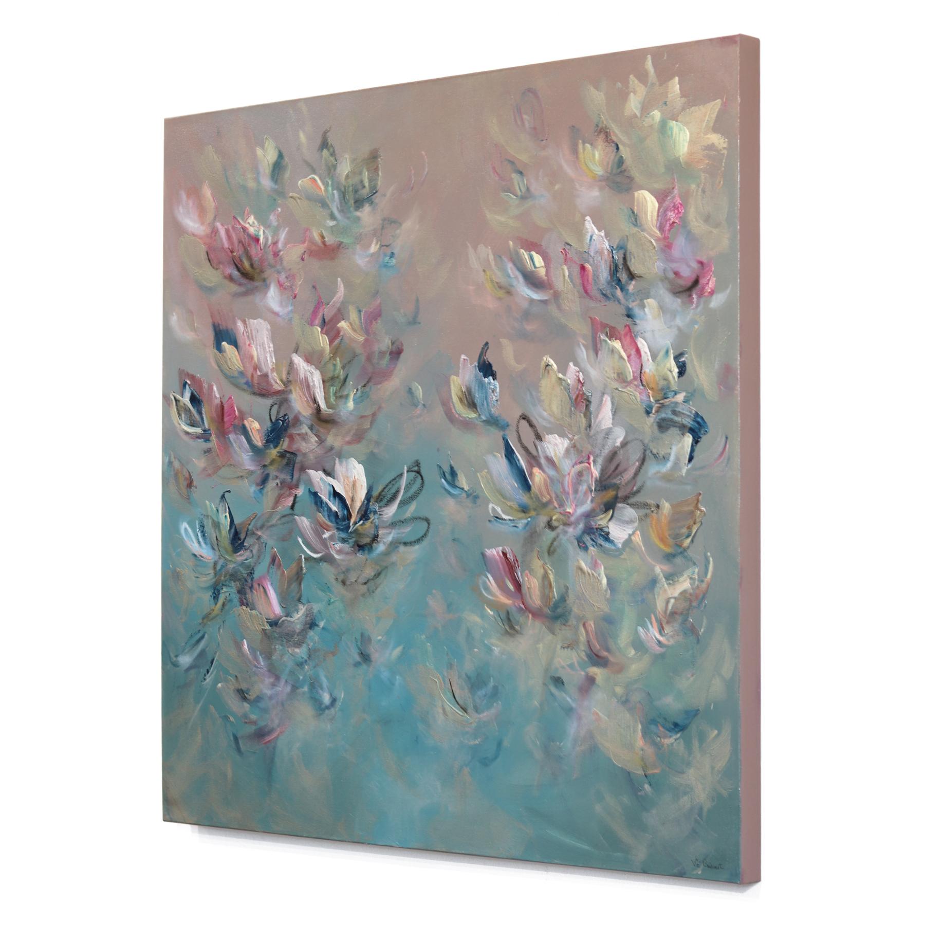 Peaceful Blessings - Serene Textural Pastel Palette Floral Abstract Painting For Sale 3