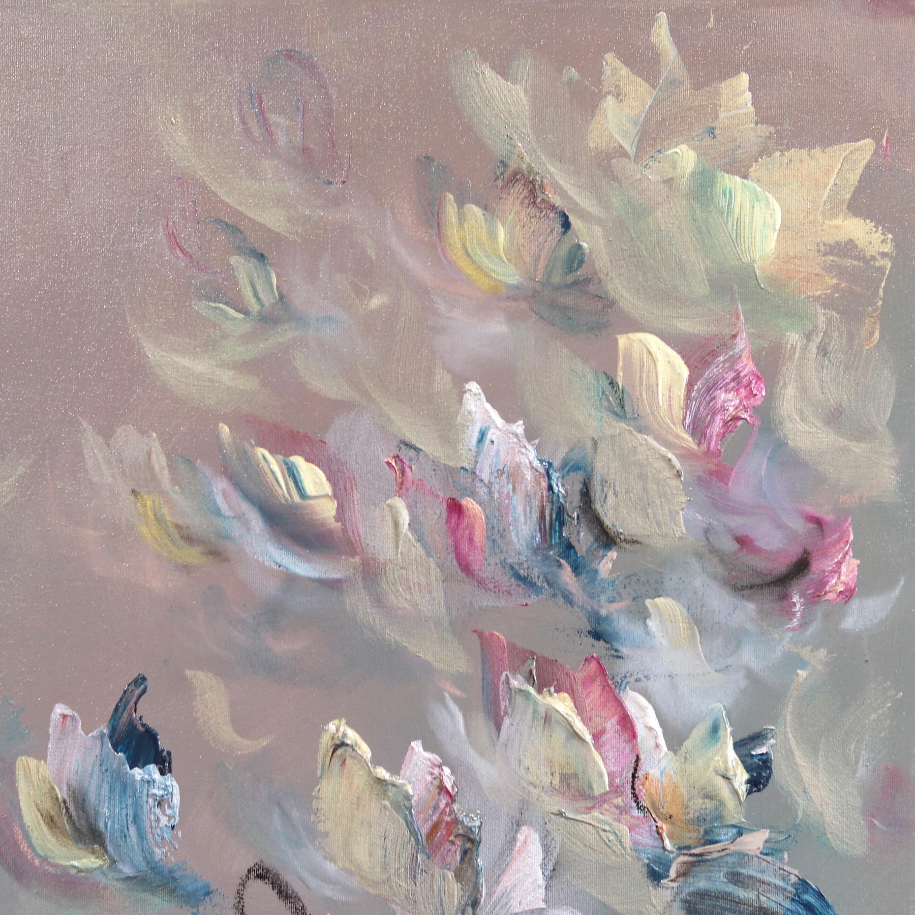 Peaceful Blessings - Serene Textural Pastel Palette Floral Abstract Painting For Sale 4