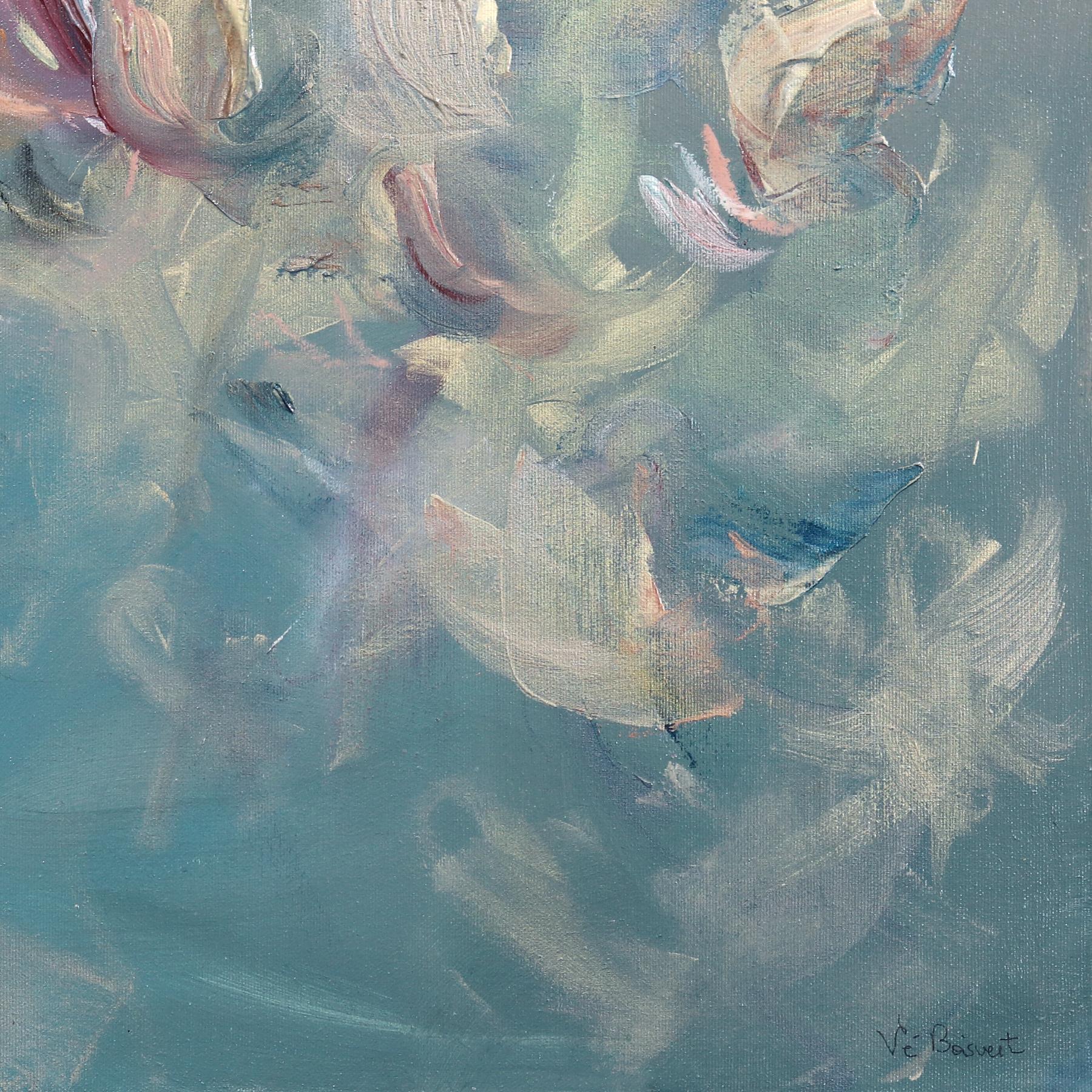 Peaceful Blessings - Serene Textural Pastel Palette Floral Abstract Painting For Sale 7