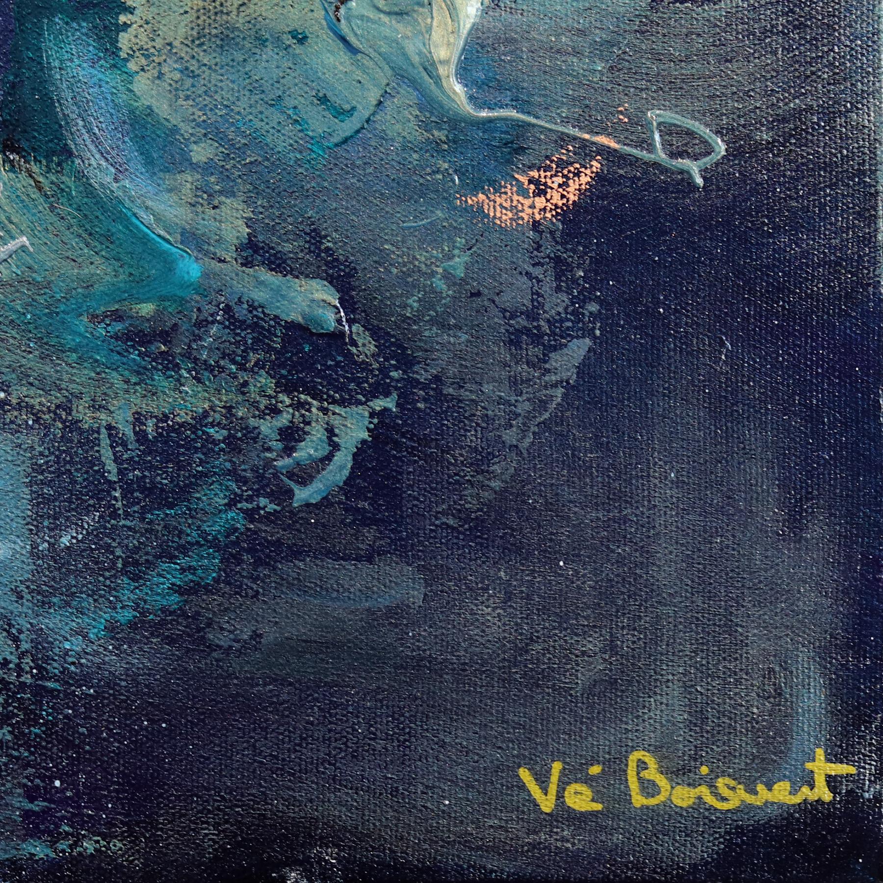 P'longer dans L'Ocean - Pittura astratta floreale di colore blu intenso in vendita 3