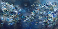 P'longer dans L'Ocean - Pittura astratta floreale di colore blu intenso