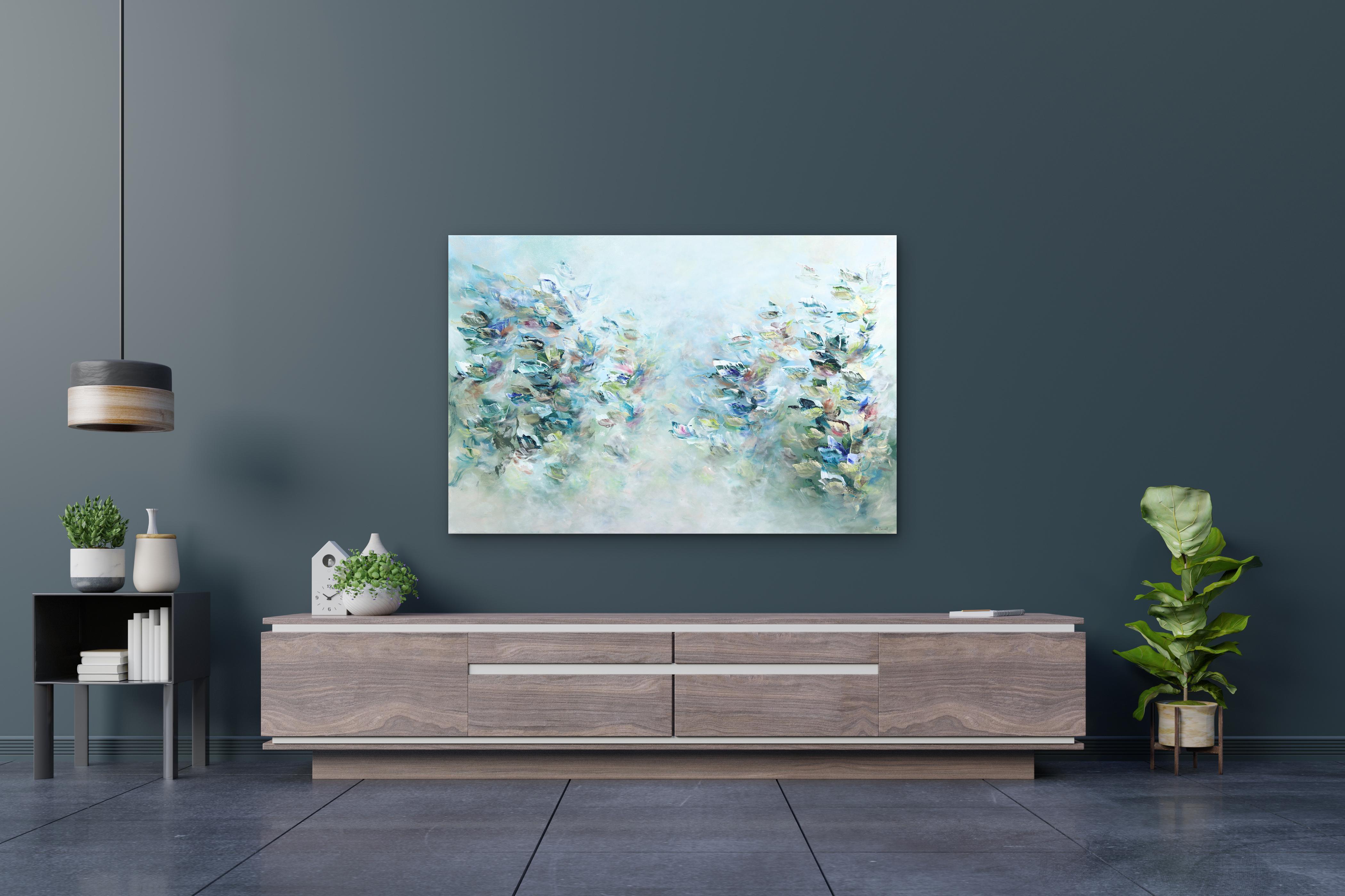 Rêver Ensemble - Soft Green Abstract Floral Landscape Painting For Sale 1