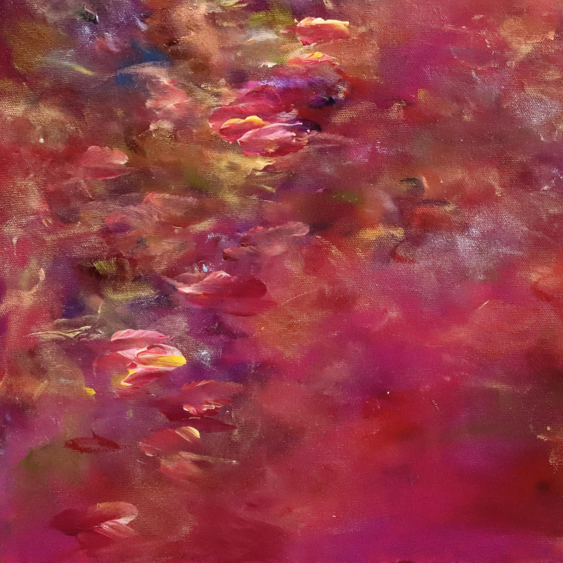 Sacred Feminine - Strahlender Rosa und Magenta Texturiertes abstraktes geblümtes Gemälde im Angebot 2