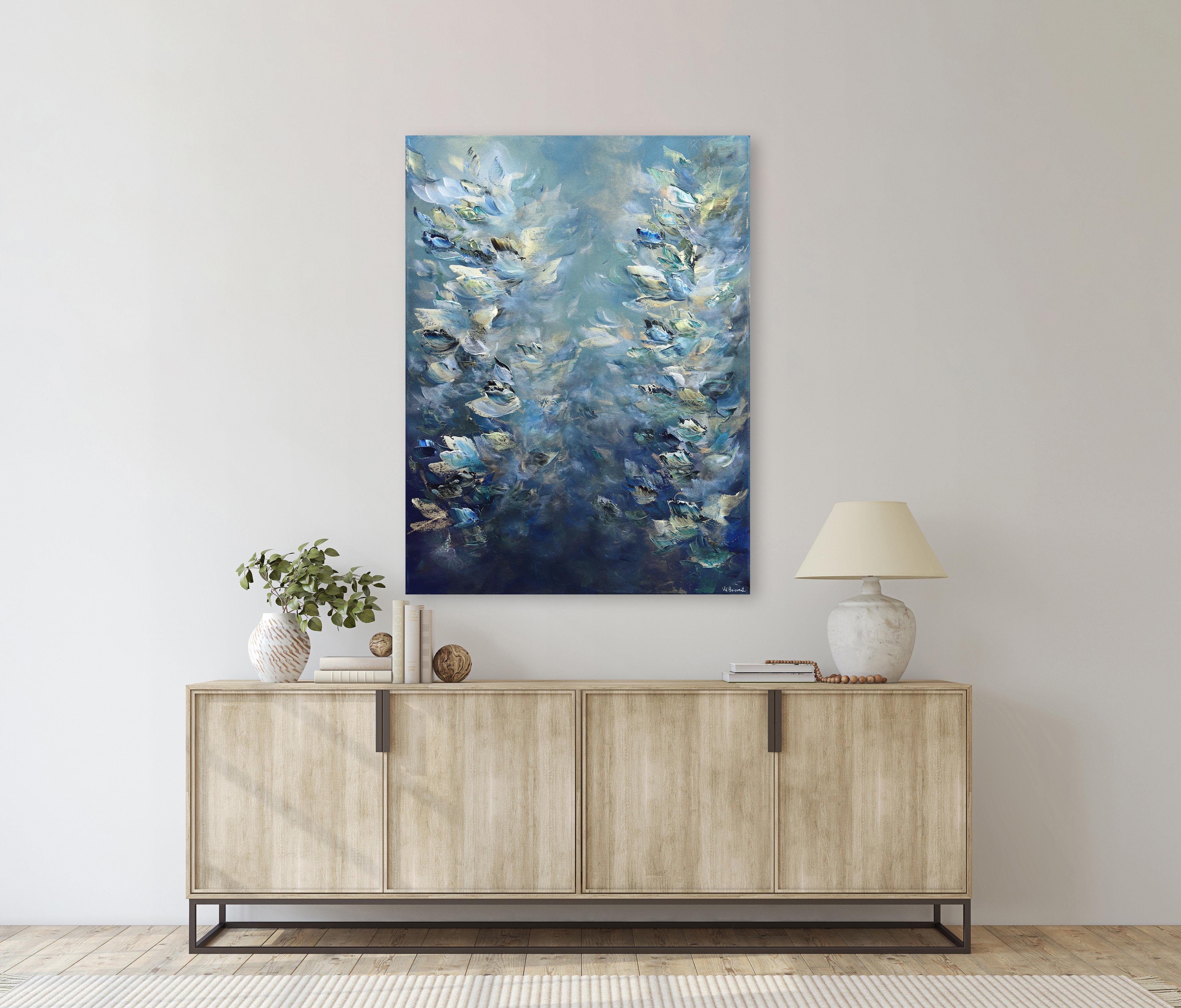 Sailing in the Bahamas - Original Luminous Blue-Tone Textural Abstract Painting For Sale 1