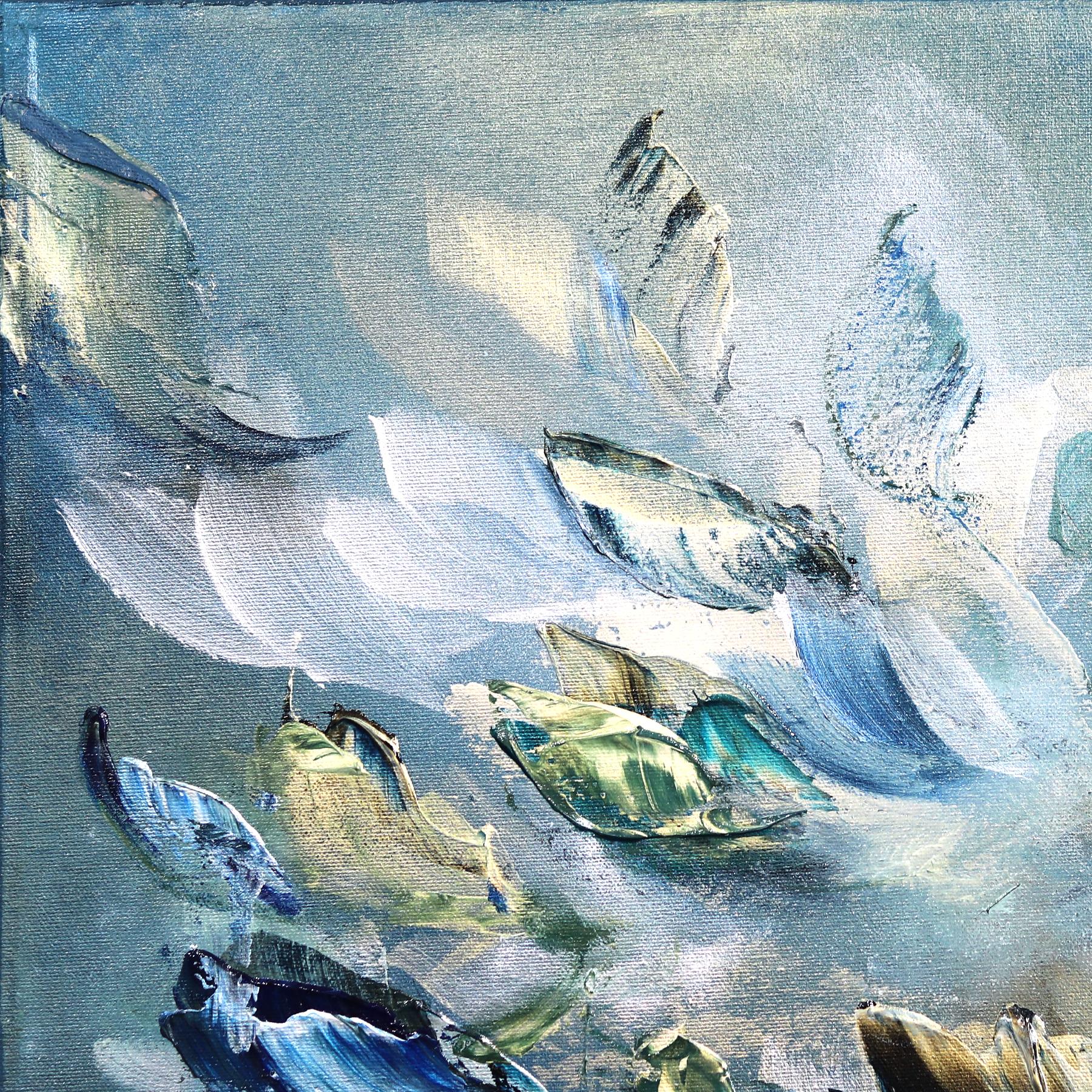 Sailing in the Bahamas - Original Luminous Blue-Tone Textural Abstract Painting For Sale 2