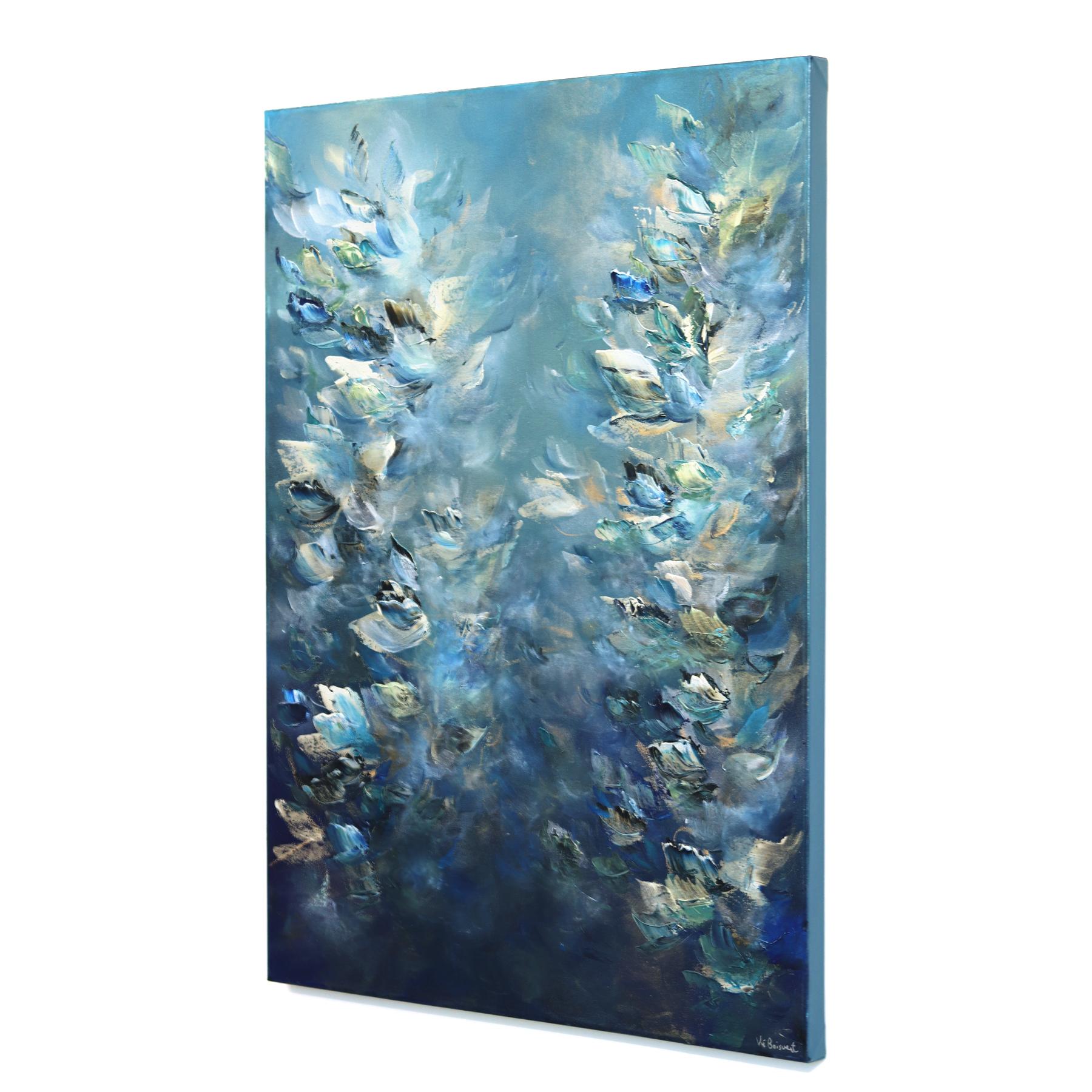 Sailing in the Bahamas - Original Luminous Blue-Tone Textural Abstract Painting For Sale 3