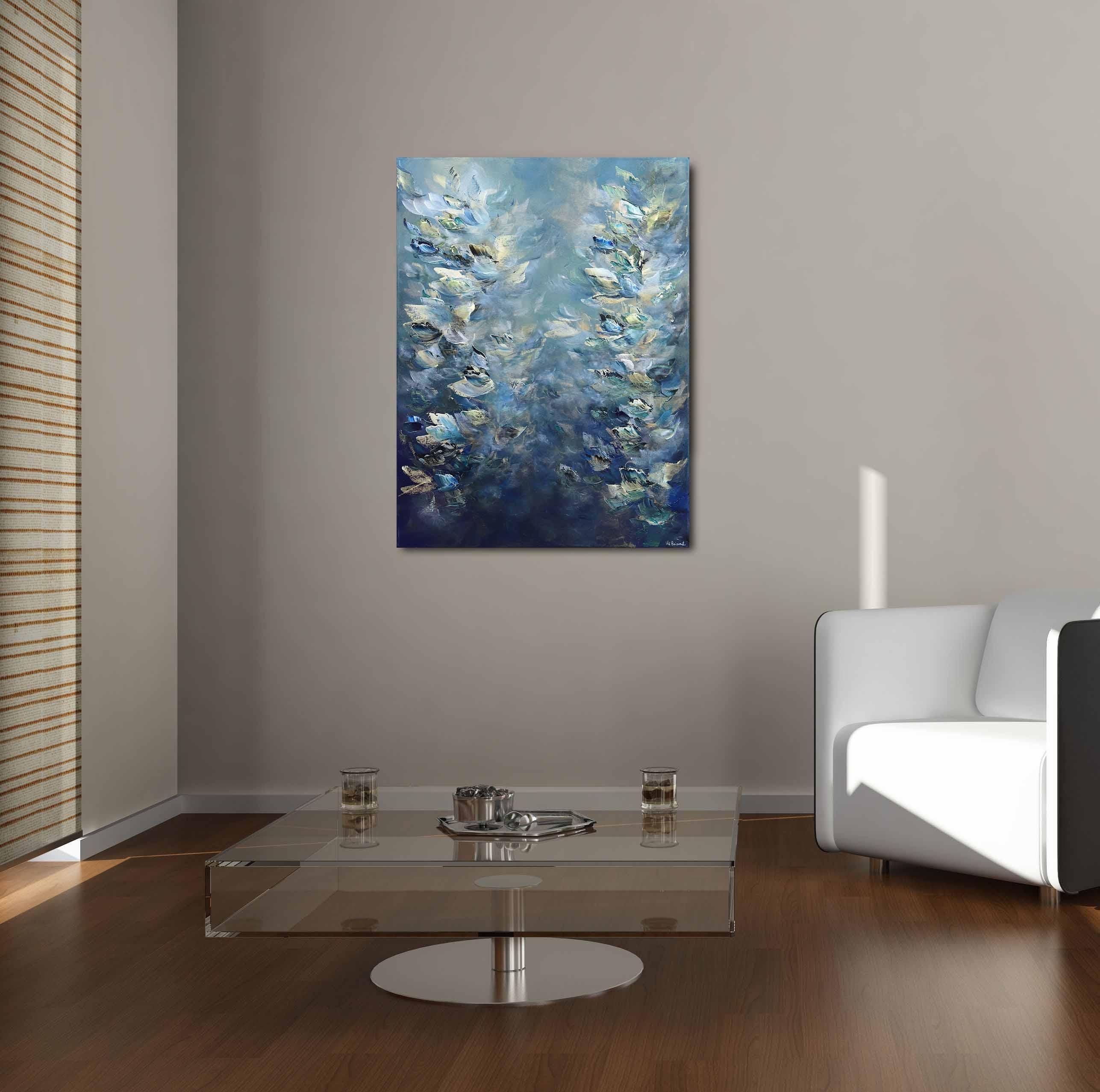 Sailing in the Bahamas - Original Luminous Blue-Tone Textural Abstract Painting For Sale 5