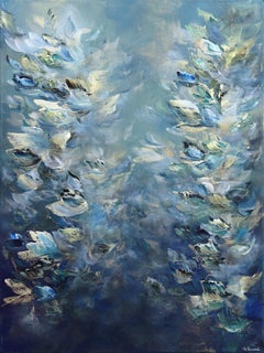 Sailing in the Bahamas - Original Luminous Blue-Tone Textural Abstract Painting