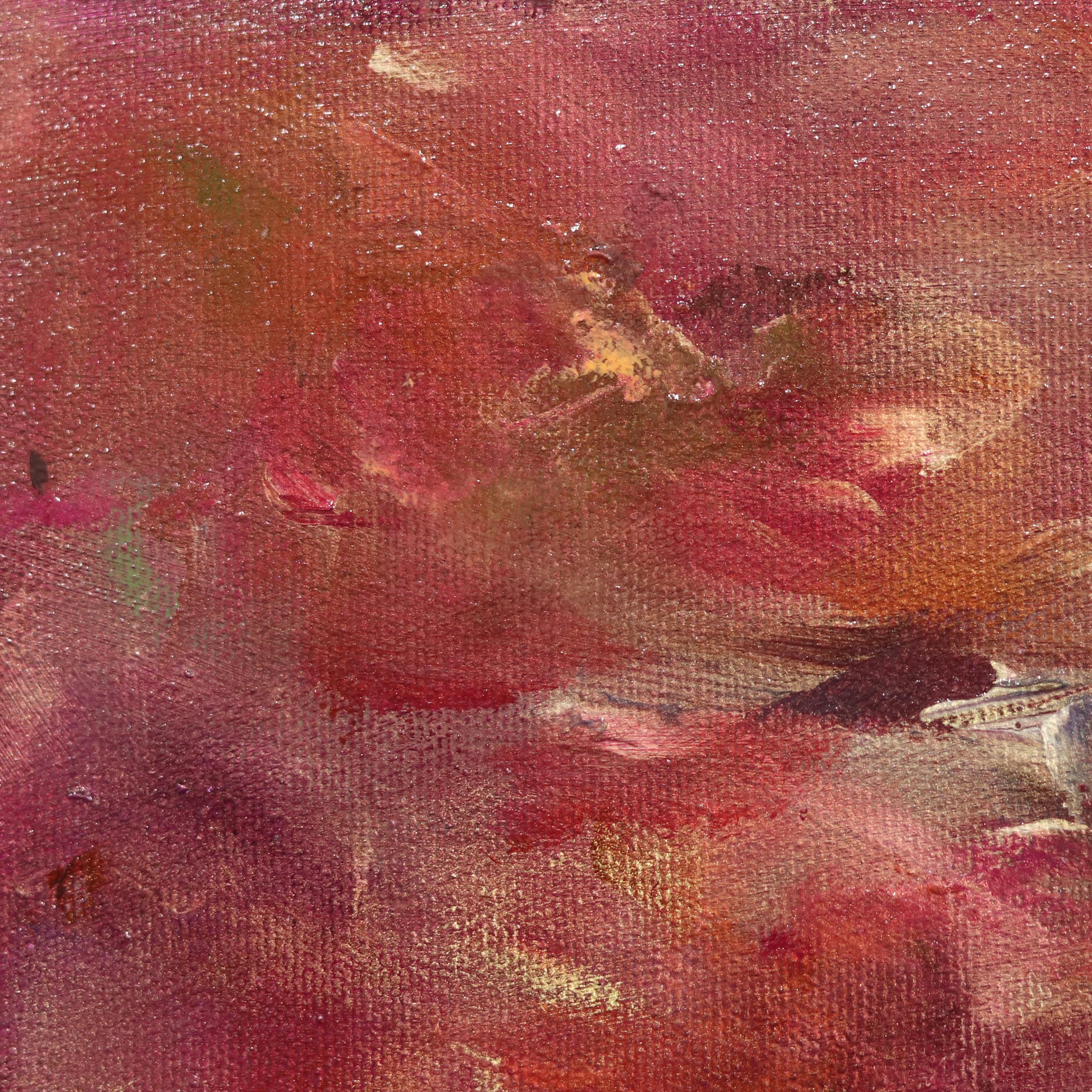 Sailing In The Nympheas - Rot-Kupfer-Gold abstrakte florale Landschaftsmalerei im Angebot 2