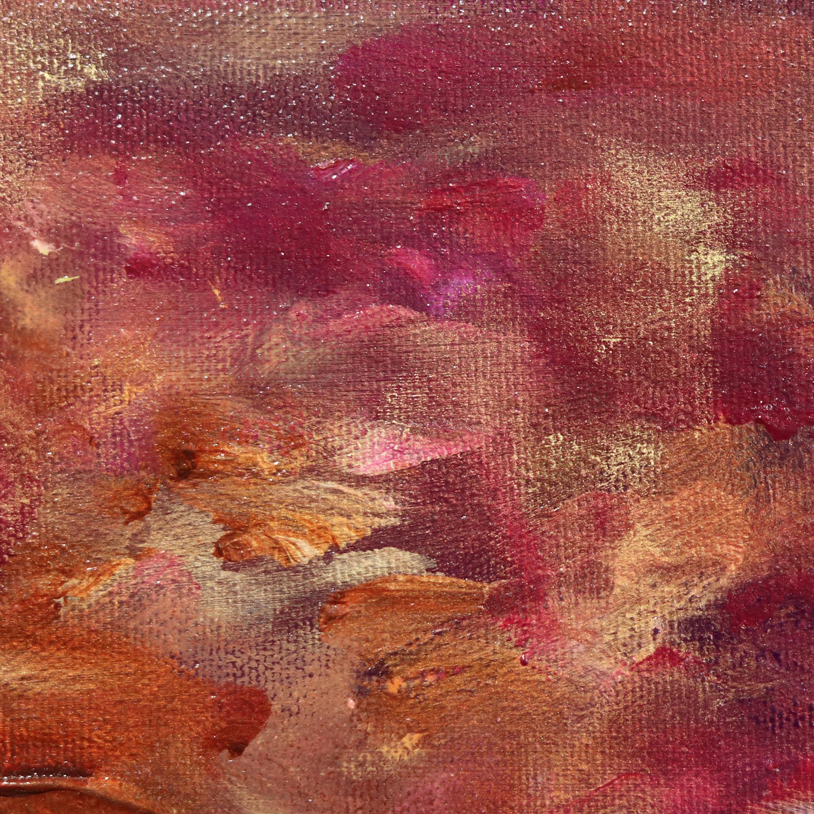 Sailing In The Nympheas - Rot-Kupfer-Gold abstrakte florale Landschaftsmalerei im Angebot 3