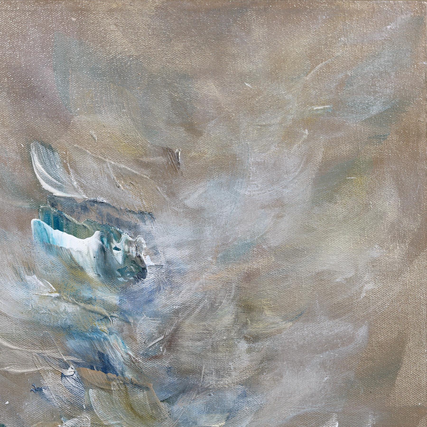 Sand Pearl - Abstract Luminous Cool Tone Textural Floral Acrylic Painting For Sale 2
