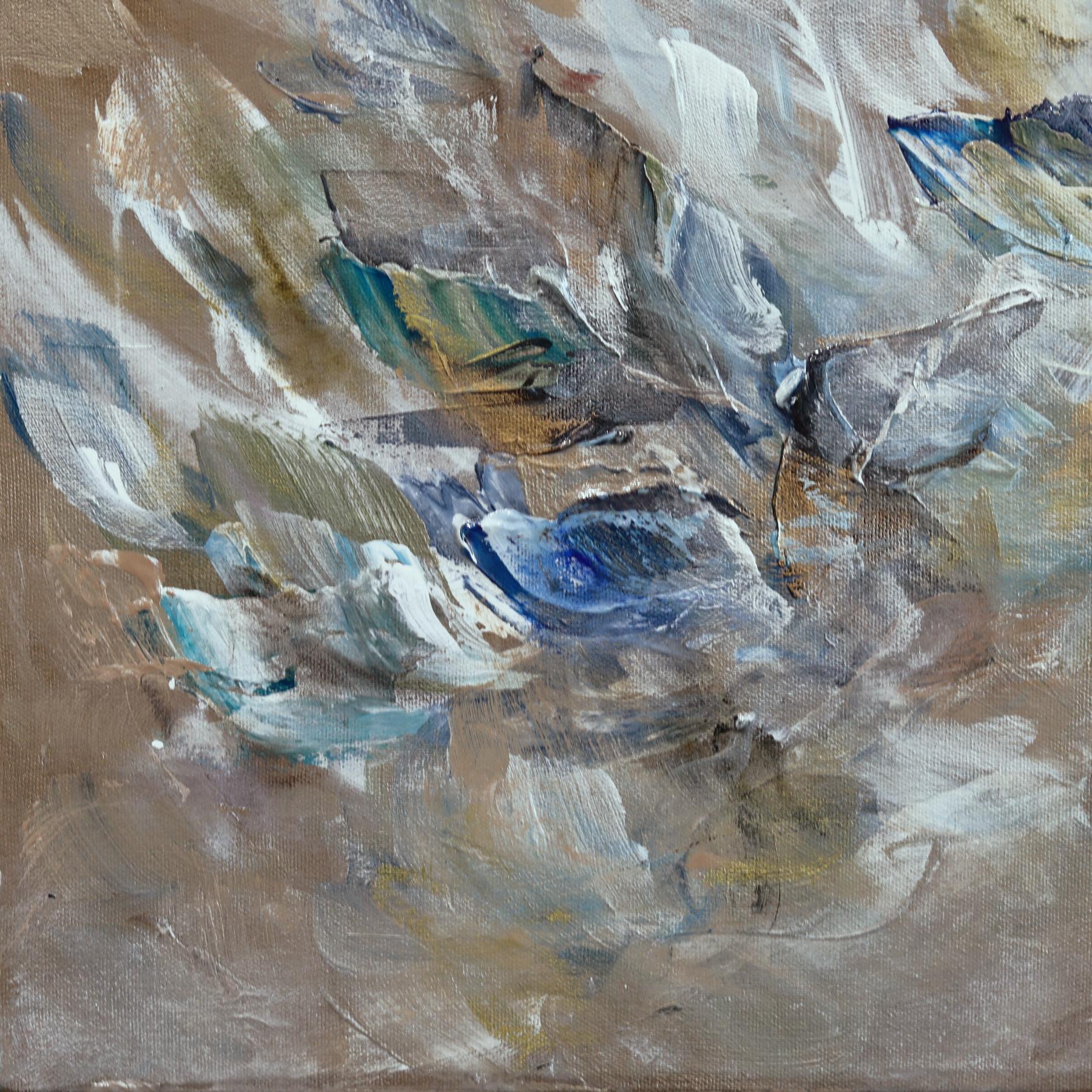 Sand Pearl - Abstract Luminous Cool Tone Textural Floral Acrylic Painting For Sale 4
