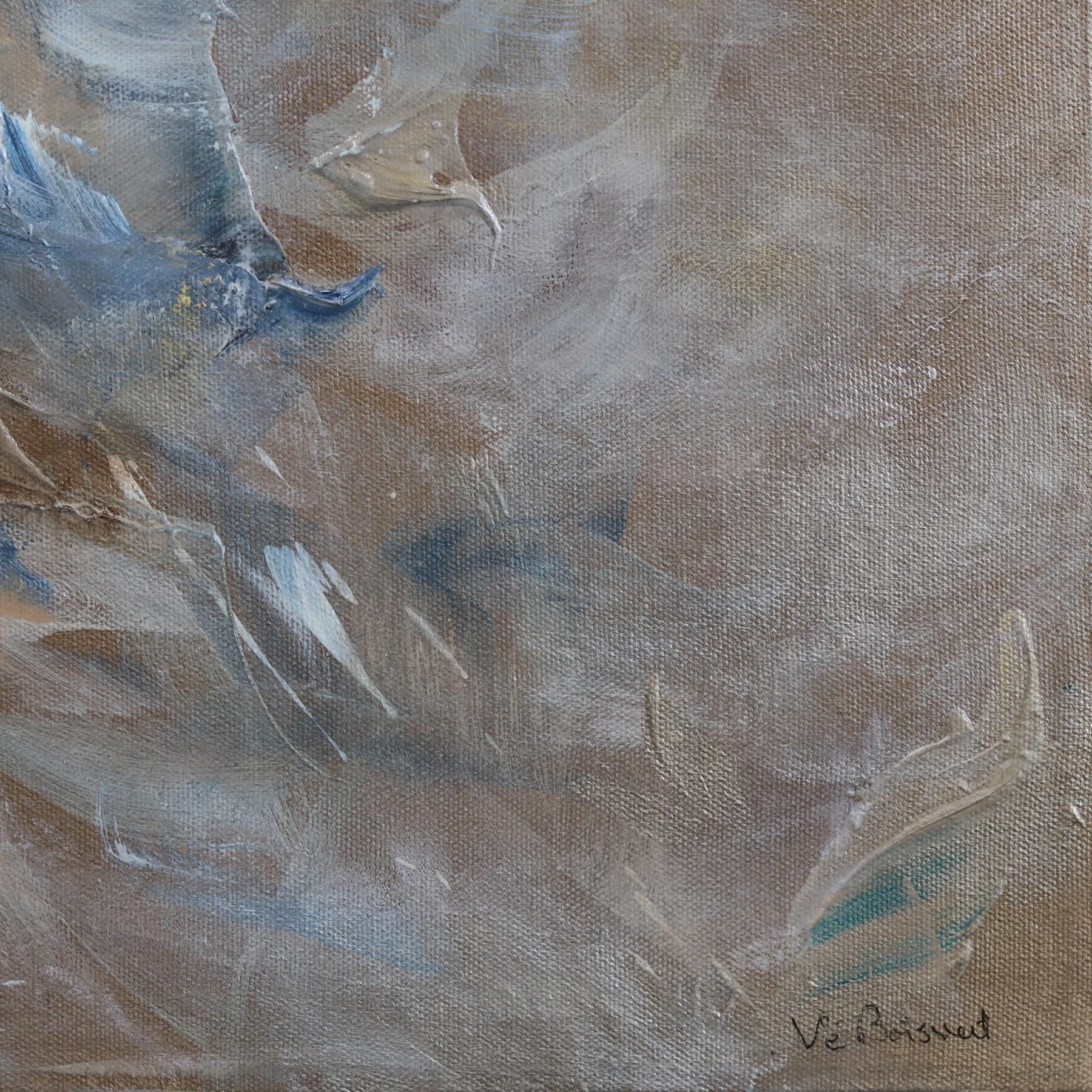 Sand Pearl - Abstract Luminous Cool Tone Textural Floral Acrylic Painting For Sale 5
