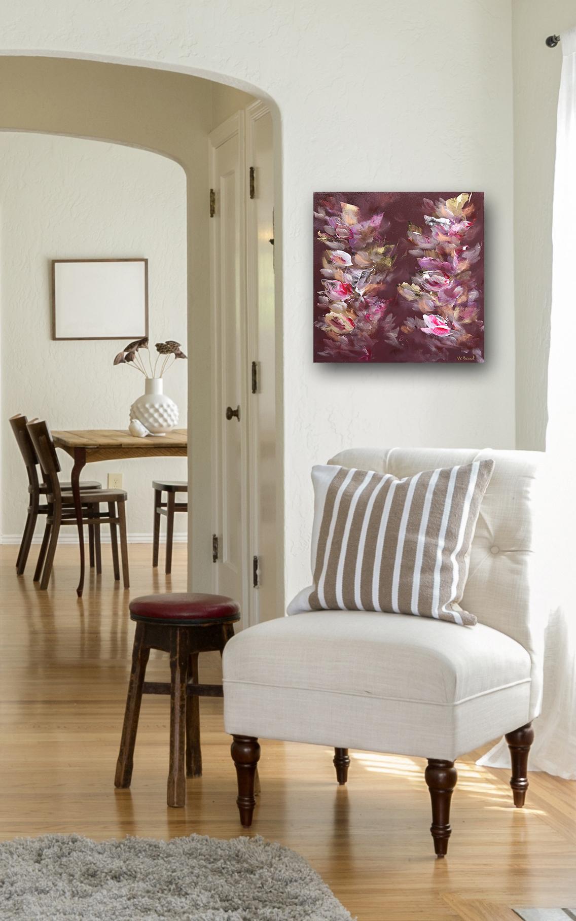 Self Love Beauty - Pintura Paisaje Floral Abstracto Malva Magenta Oro - Painting de Vè Boisvert