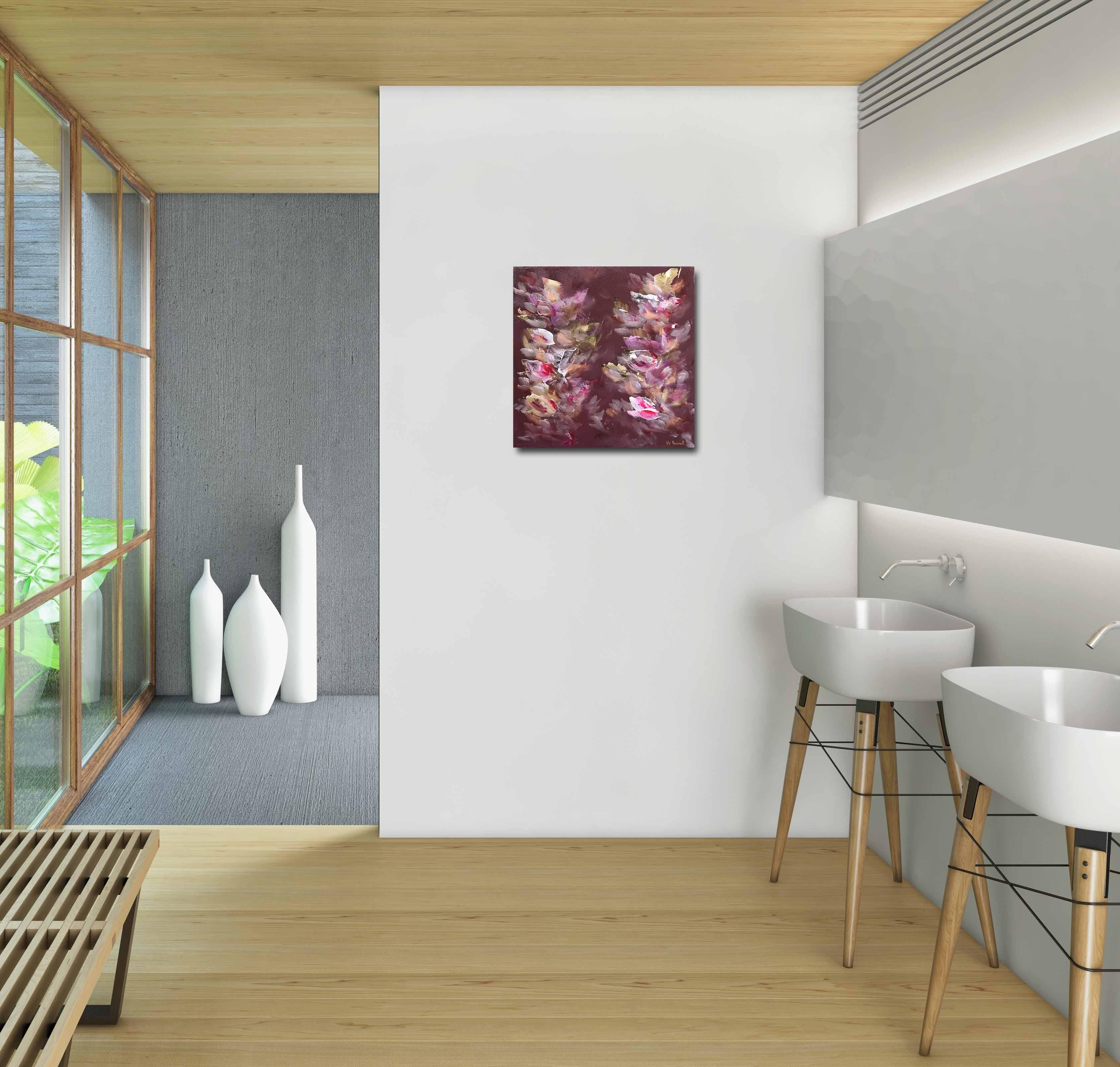 Self Love Beauty - Pintura Paisaje Floral Abstracto Malva Magenta Oro en venta 2