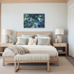 Sirenes de Minuit - Pittura originale Greene & Greene & Greene Textural Abstract Flora, Luminosa, Blu e Verde