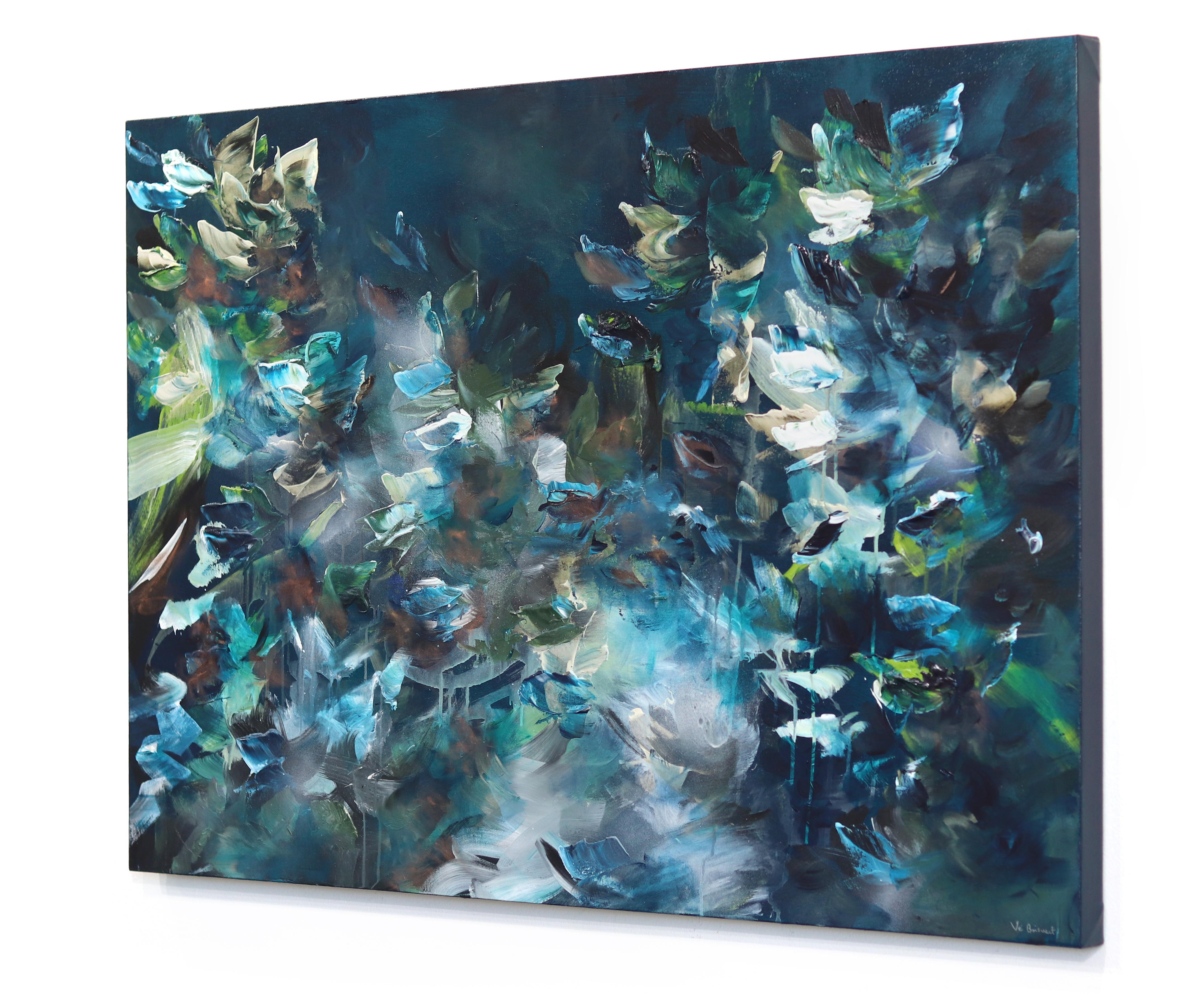 Sirene de Minuit - Original Luminous Blue Green Textural Abstract Flora Painting For Sale 2
