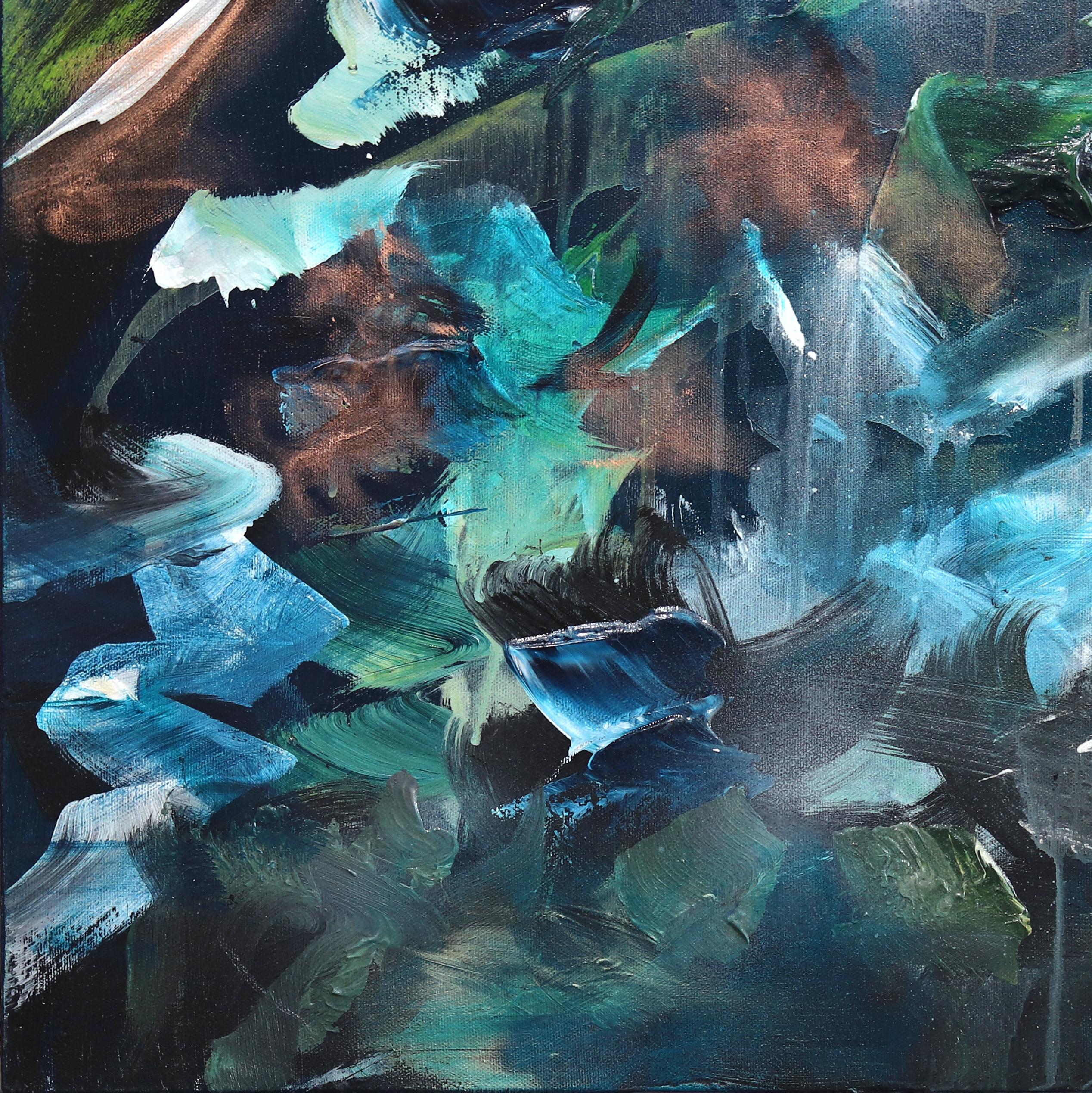 Sirene de Minuit - Original Luminous Blue Green Textural Abstract Flora Painting For Sale 3