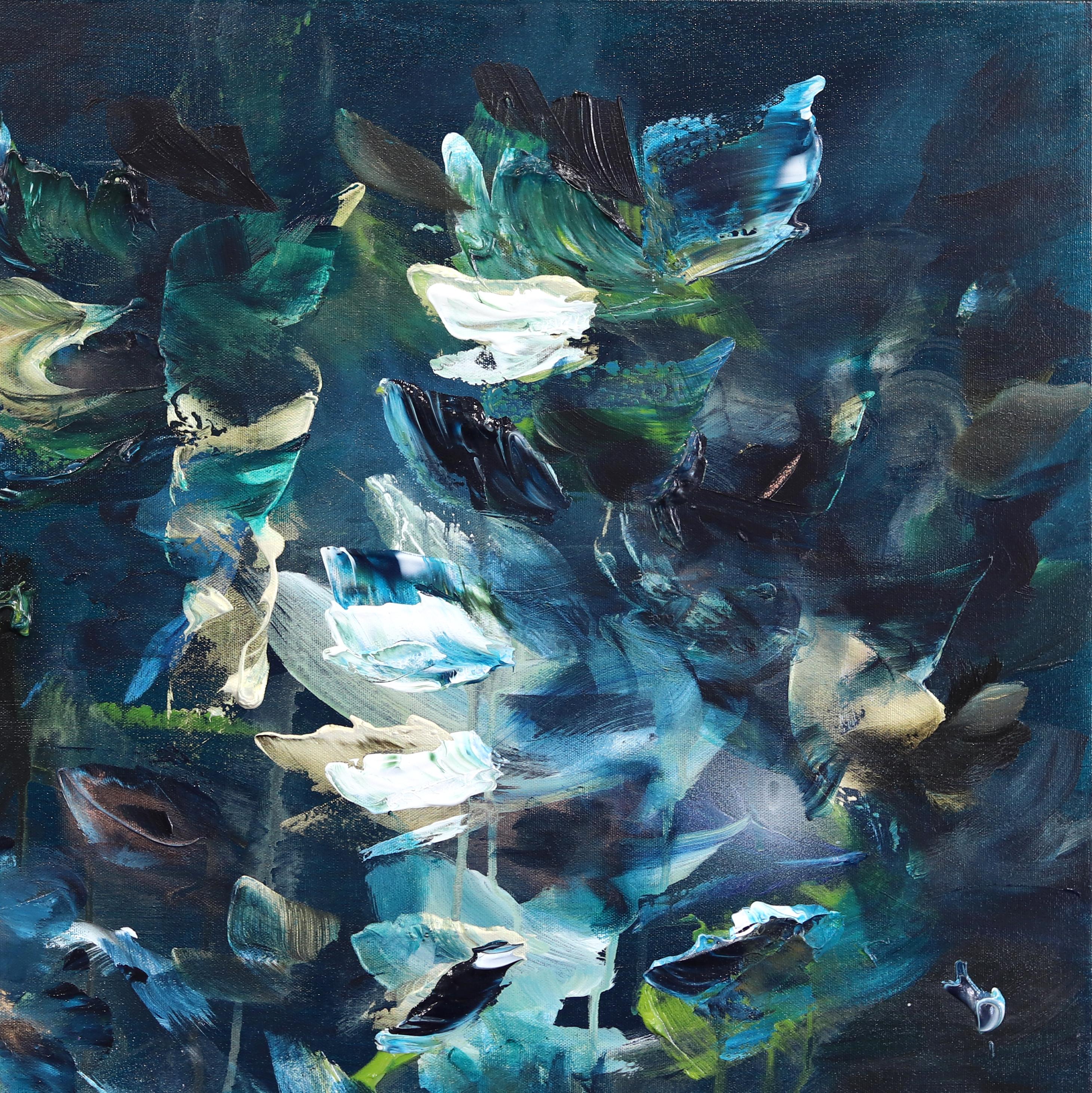 Sirene de Minuit - Original Luminous Blue Green Textural Abstract Flora Painting For Sale 6