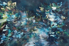 Sirene de Minuit - Original Luminous Blue Green Textural Abstract Flora Painting