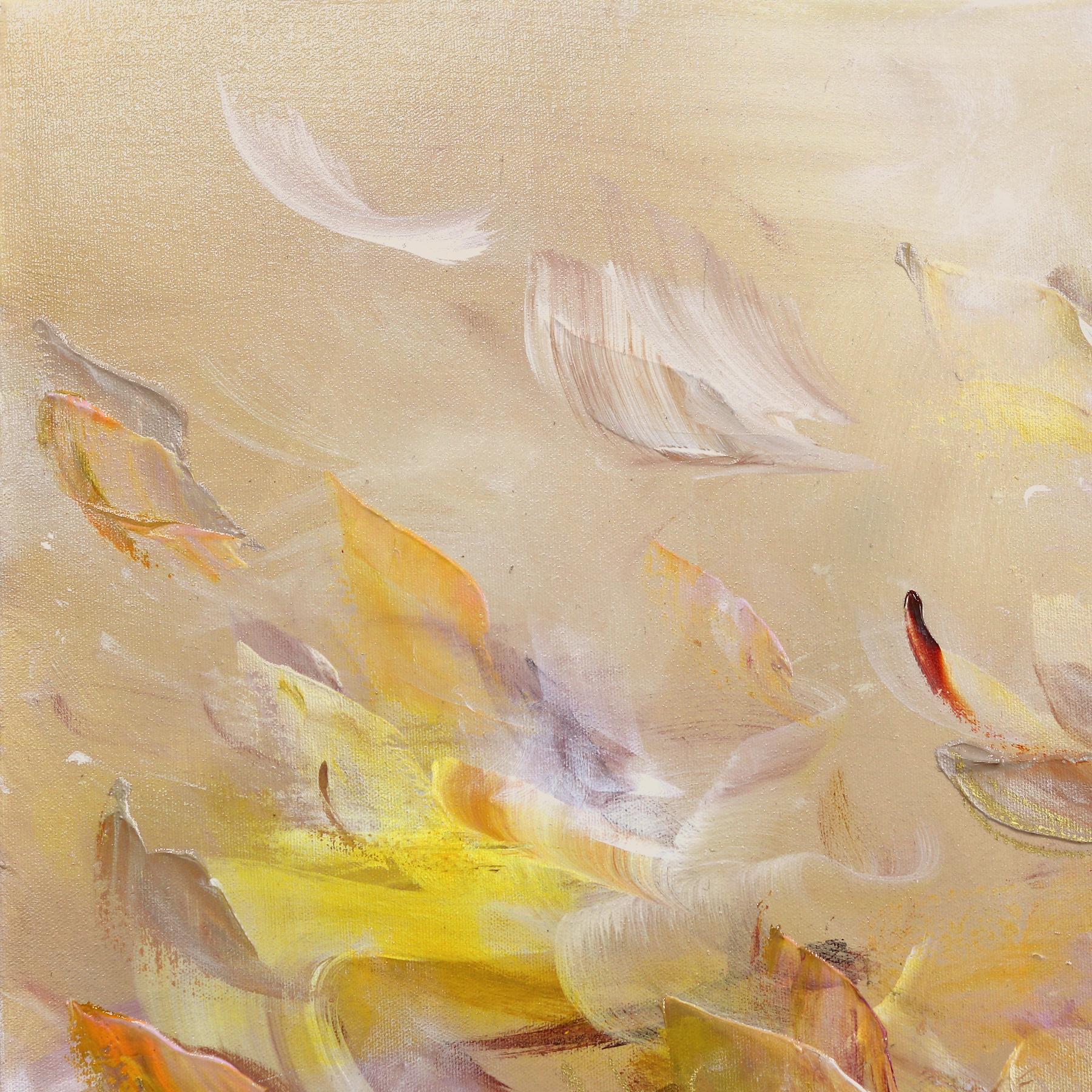 Solar Plexus - Ätherische abstrakte goldgelbe texturierte Blumenmalerei (Abstrakt), Painting, von Vè Boisvert