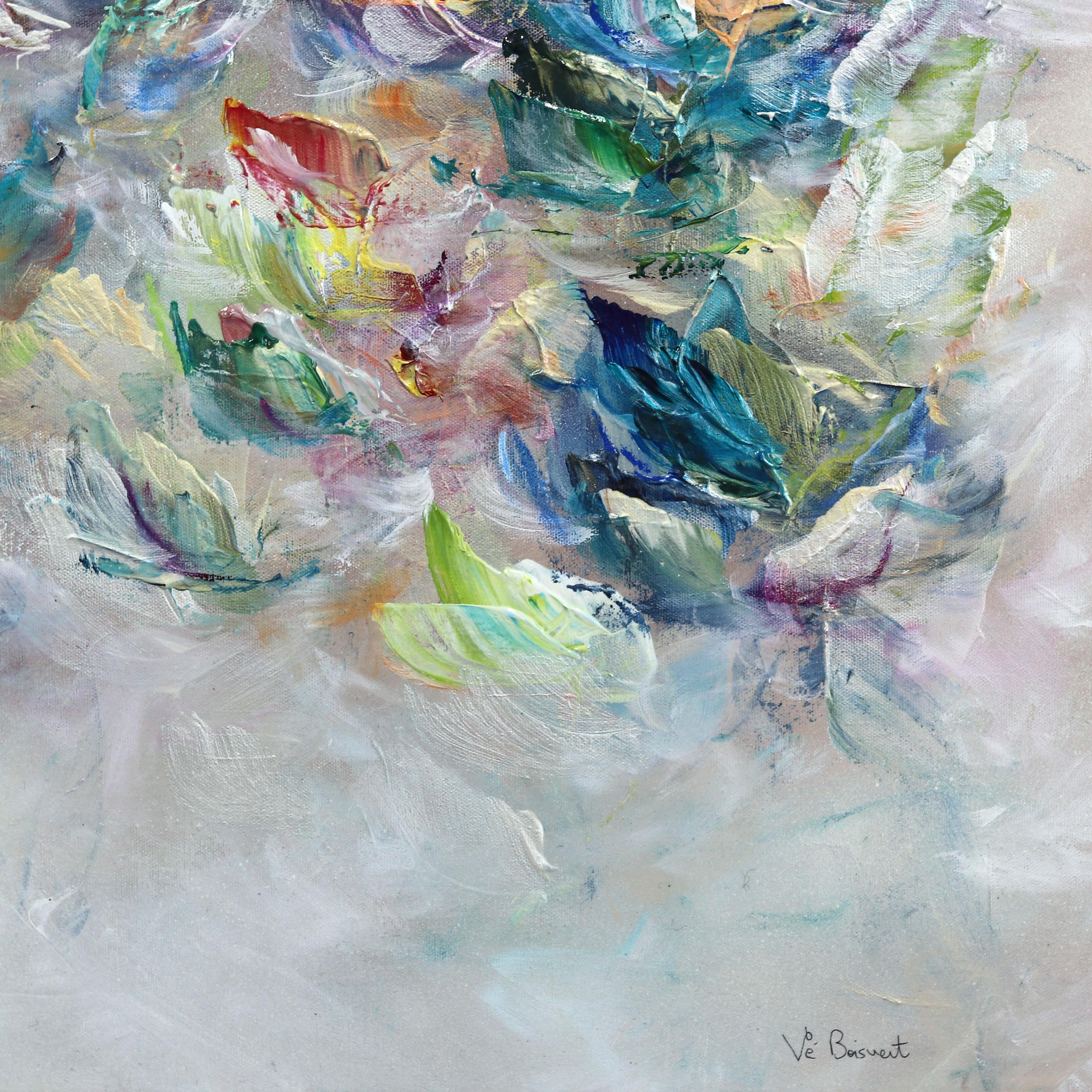 Tales of Flying and Adventures - Soft Abstract Floral Landscape Painting For Sale 1
