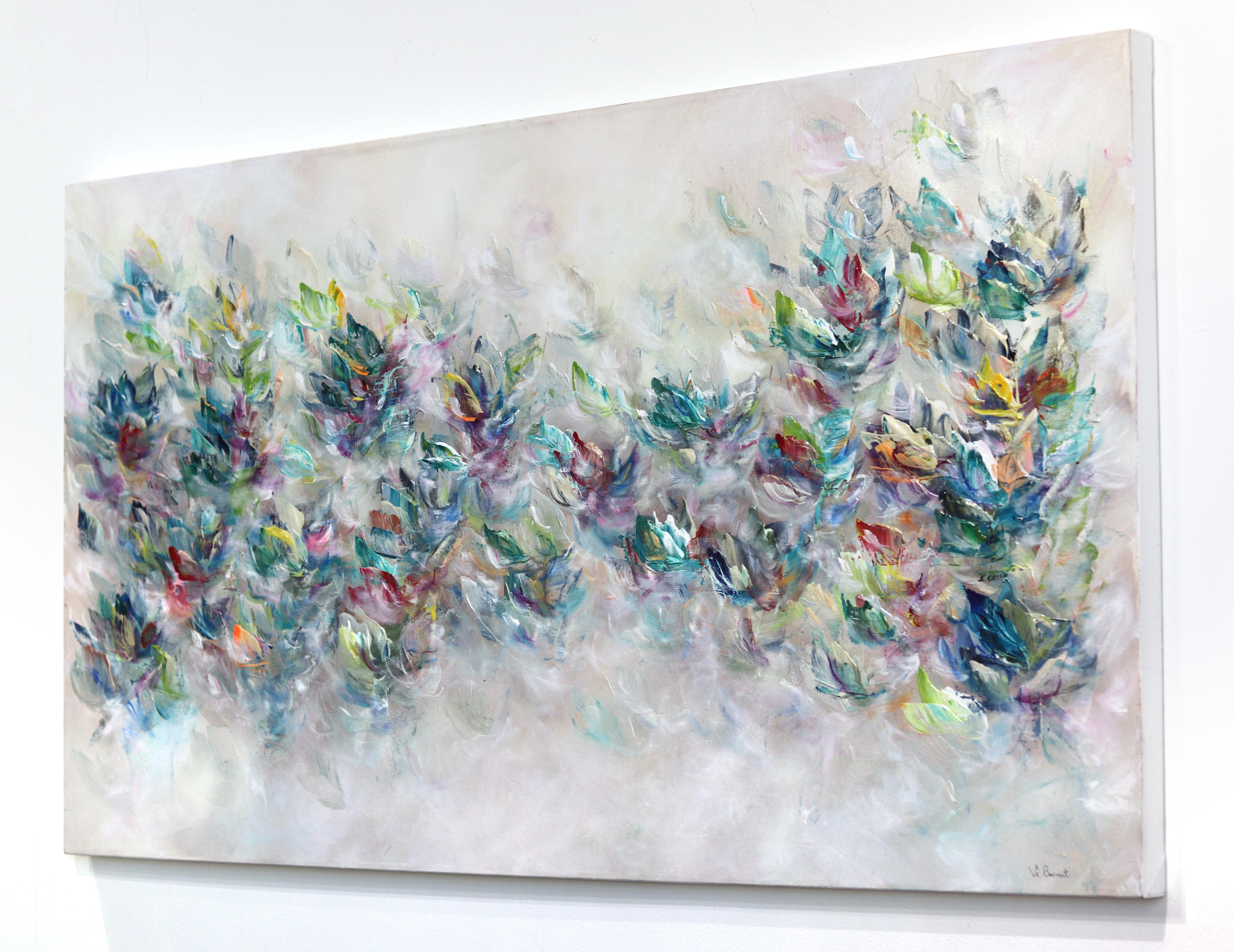 Tales of Flying and Adventures - Soft Abstract Floral Landscape Painting For Sale 2