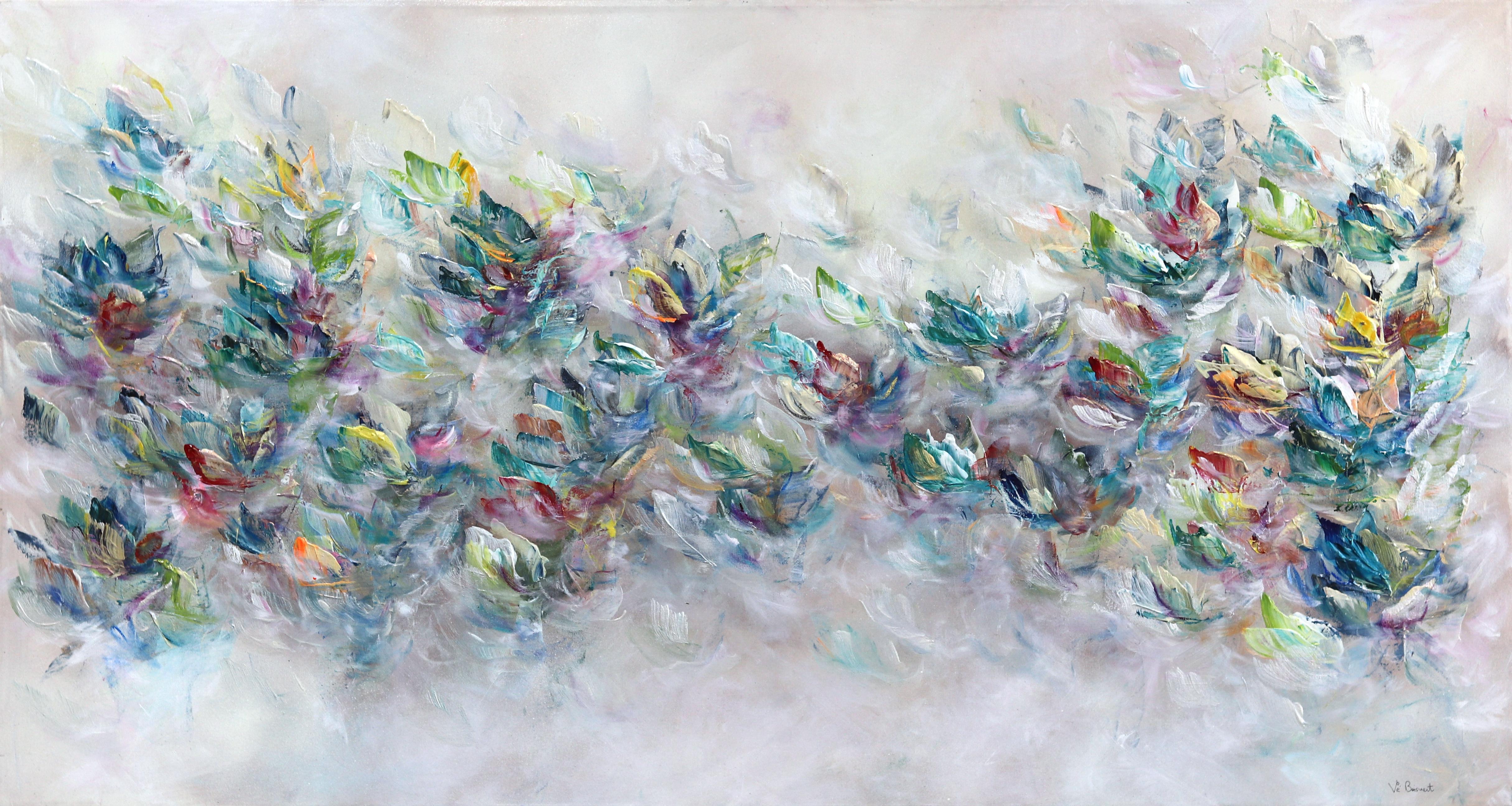 Vè Boisvert Abstract Painting - Tales of Flying and Adventures - Soft Abstract Floral Landscape Painting