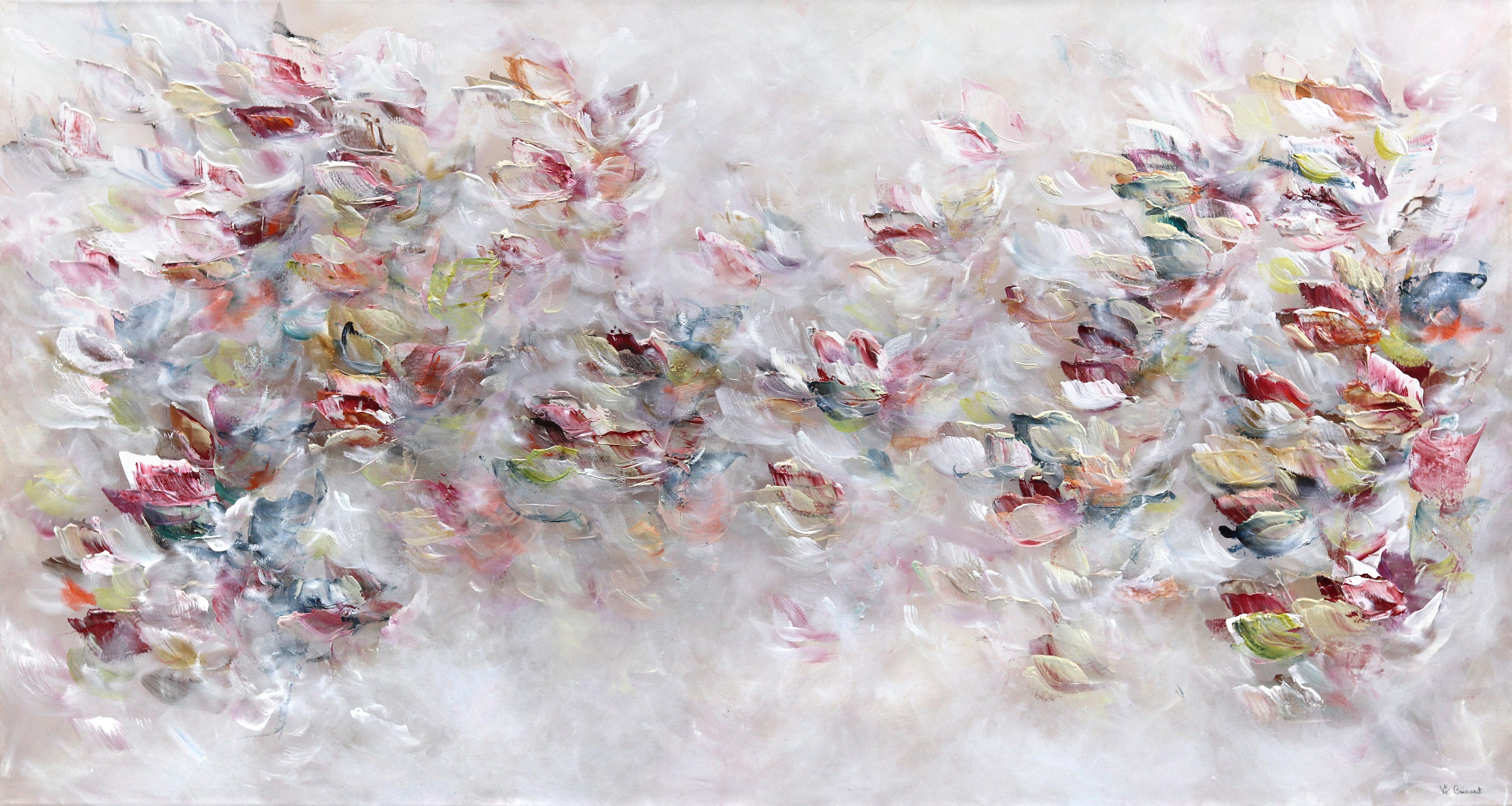 Vè Boisvert Abstract Painting – The Divine Goddess - Warme, weiches, juwelenfarbenes, abstraktes, geblümtes Gemälde mit Blumenmotiv