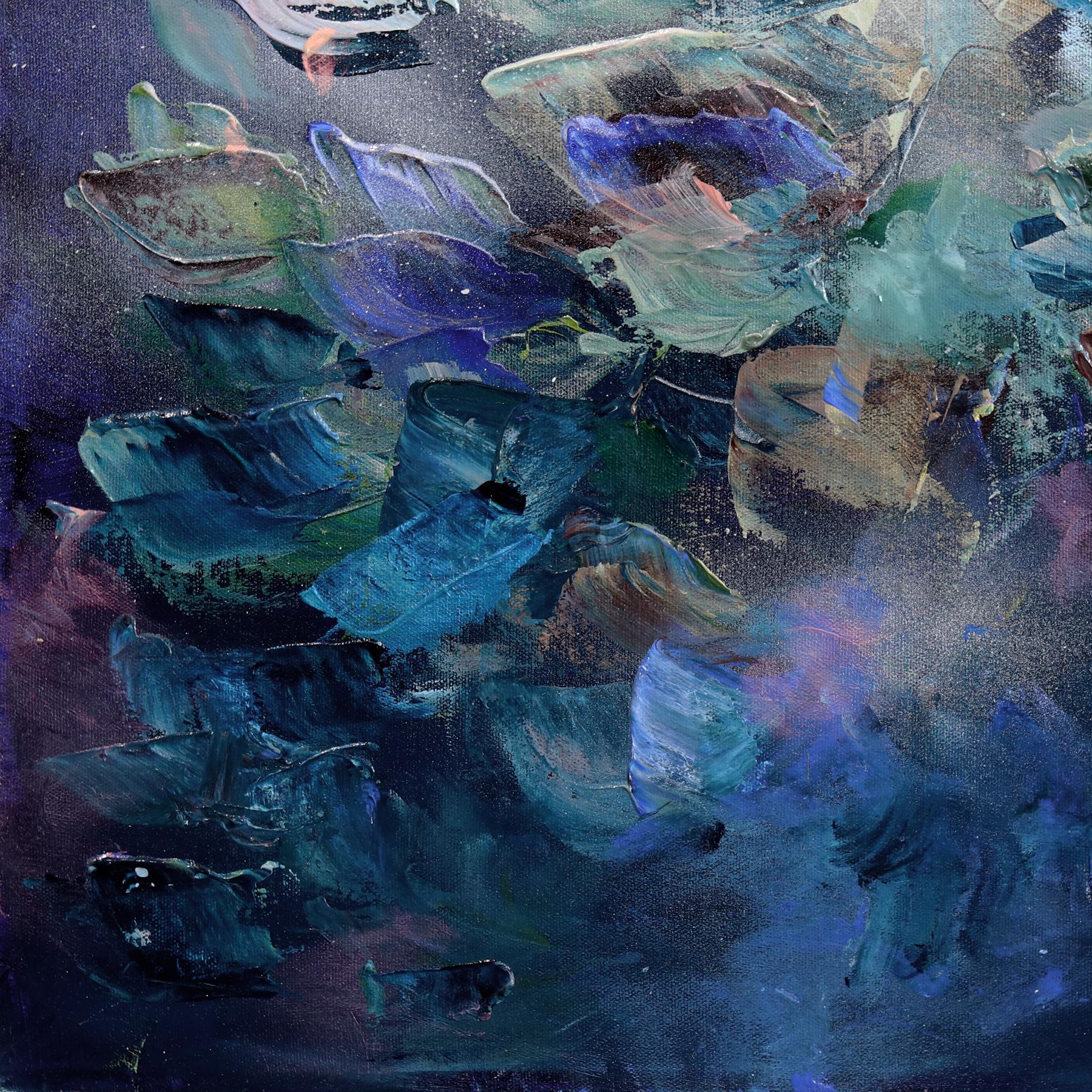 The Sea is Calling My Soul - Original Luminous Blue Textural Abstract Painting For Sale 5