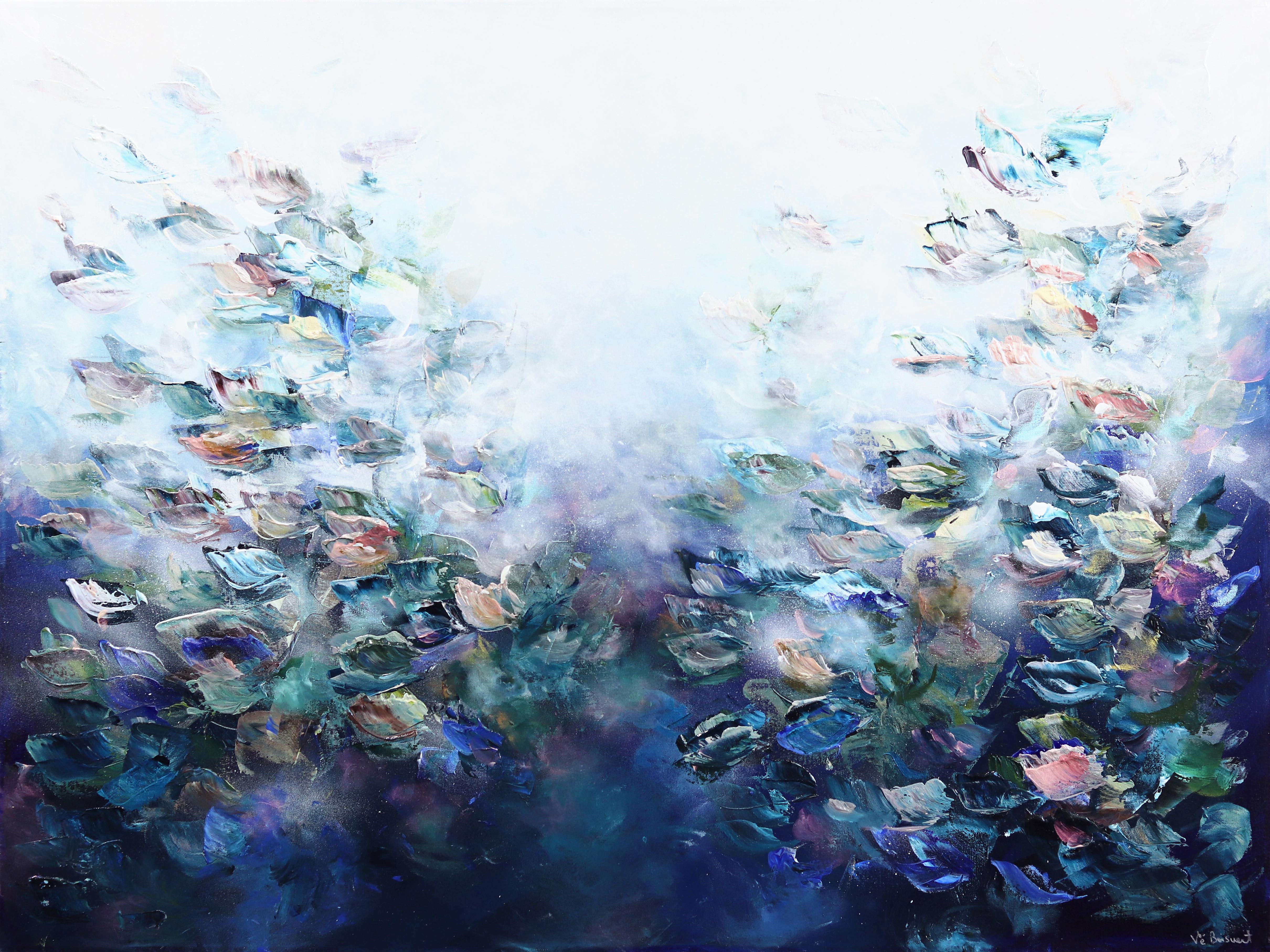 Vè Boisvert Landscape Painting - The Sea is Calling My Soul - Original Luminous Blue Textural Abstract Painting