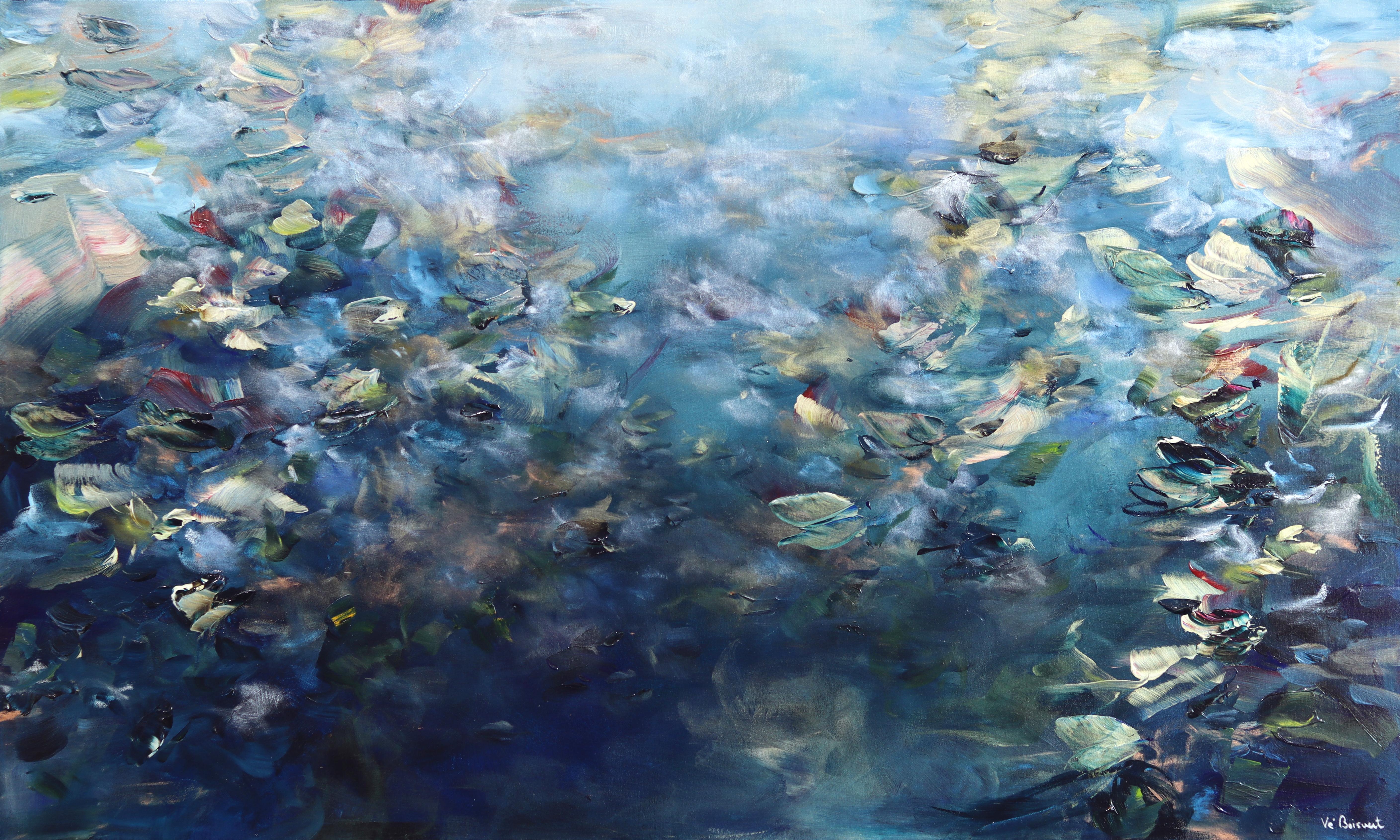 Underwater Poetry - Large Abstract Blue Tone Textural Acrylic Painting on Canvas